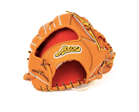 Jax LJ-10 Outfield Glove 12.5 Orange Tan with deep pocket for ball security, crafted in Japan for ultimate control and agility.