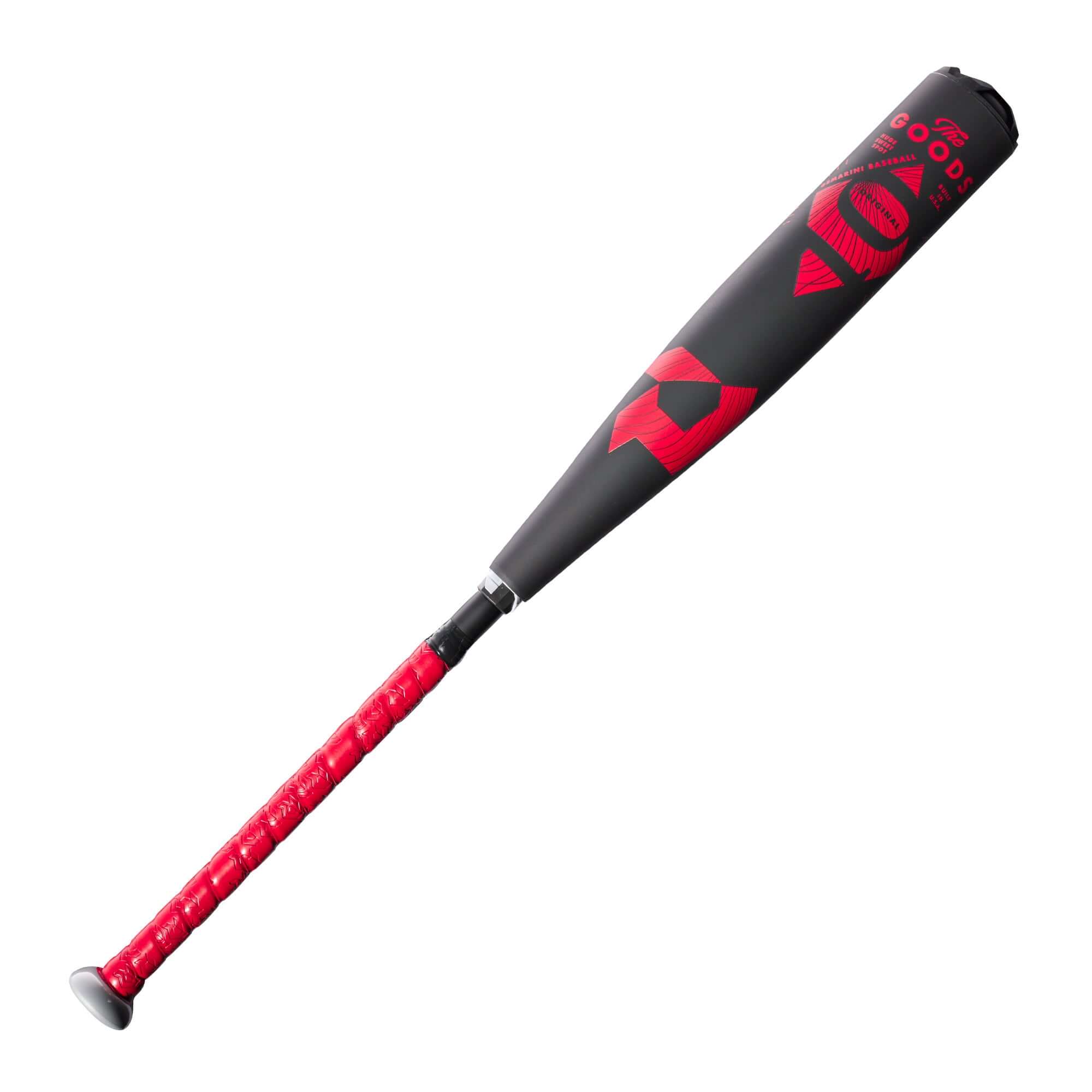 DeMarini The Goods SL (-10) 2 3/4 USSSA baseball bat featuring X14 Alloy Barrel and red grip.