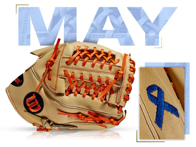 Wilson 100 GOTM May 2018 Mark Melancon GM - Custom A2K CJW glove with orange accents and blue awareness ribbon.