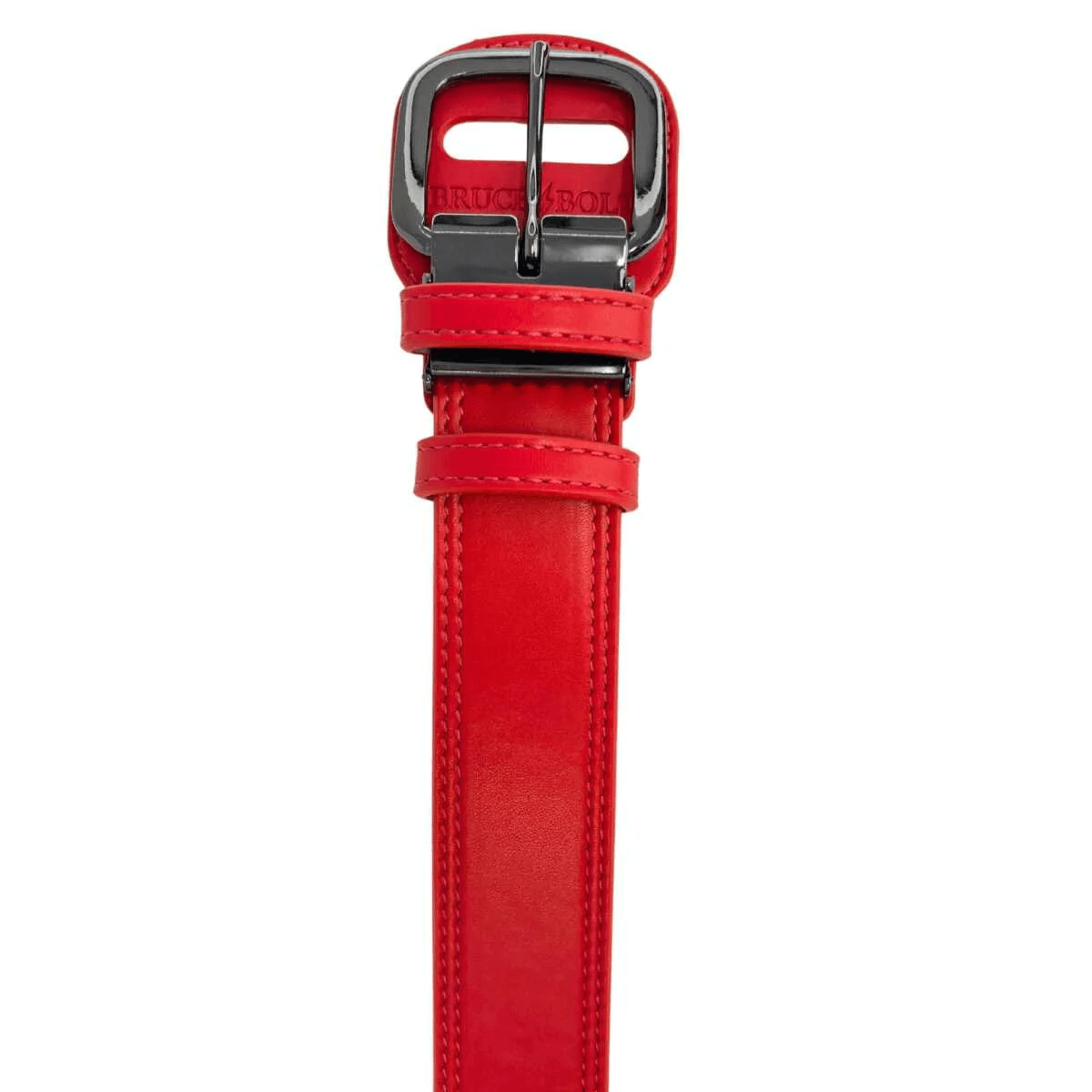 Bruce Bolt Adjustable Belt in Red featuring a sturdy coated alloy buckle and premium Cutis Vera synthetic leather.