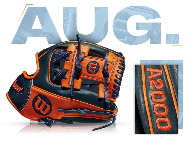 Wilson A2000 1786 glove featured with August 2015 design, showcasing custom José Altuve style and vibrant orange accents.