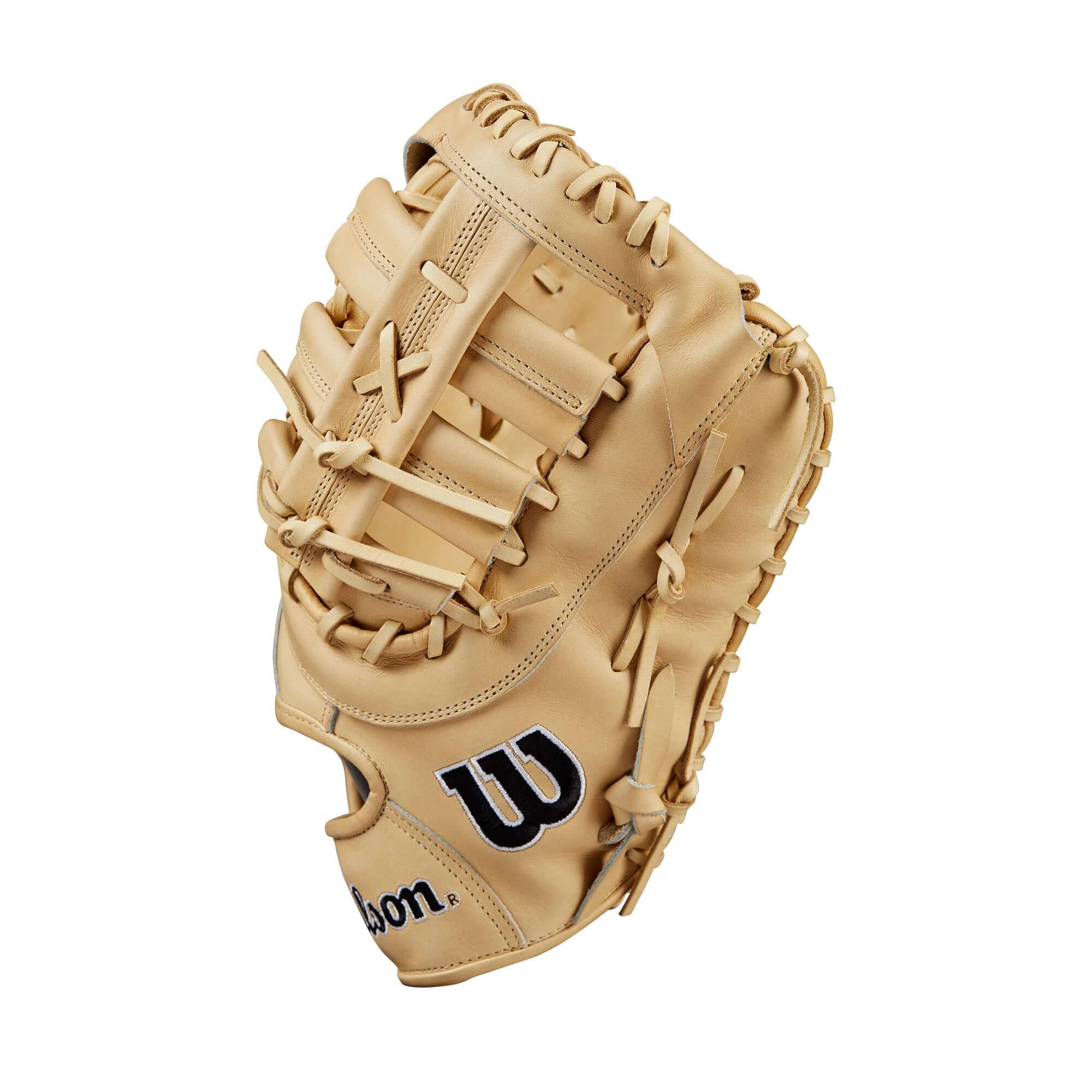 Wilson A2000 1679 First Base Mitt in blonde leather, 12.5", designed for infield play with deep pocket.