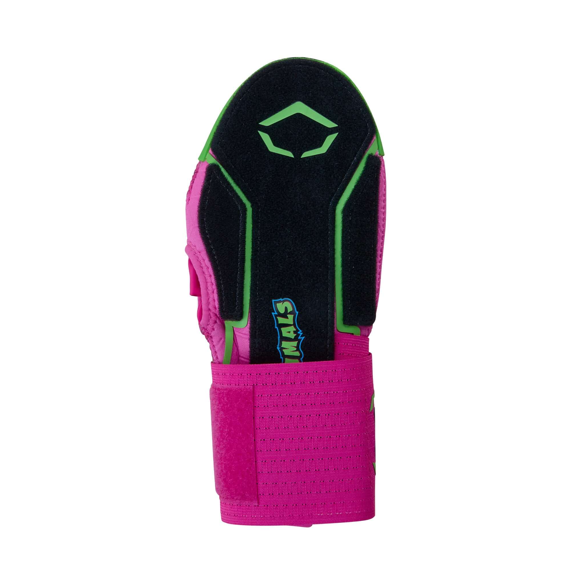 Evoshield X-SRZ Party Animals Sliding Mitt in black, pink, and neon green for baseball and softball protection.