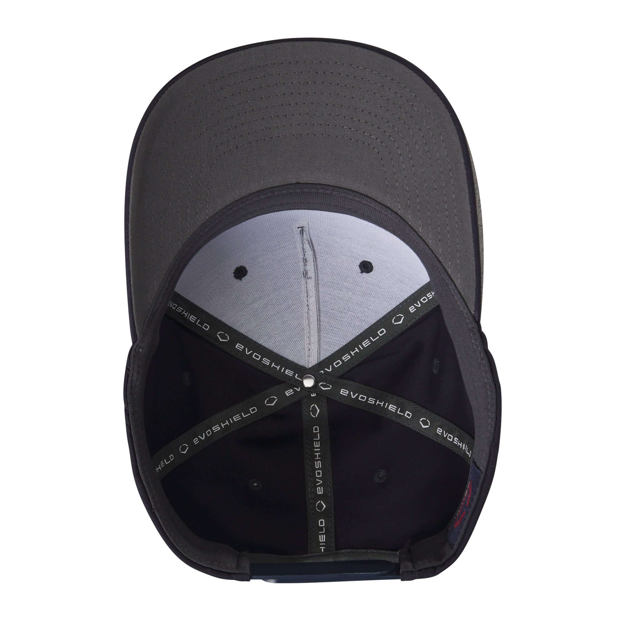 Inside view of the Evoshield Baseline Snapback cap showcasing the adjustable fit and internal design details.