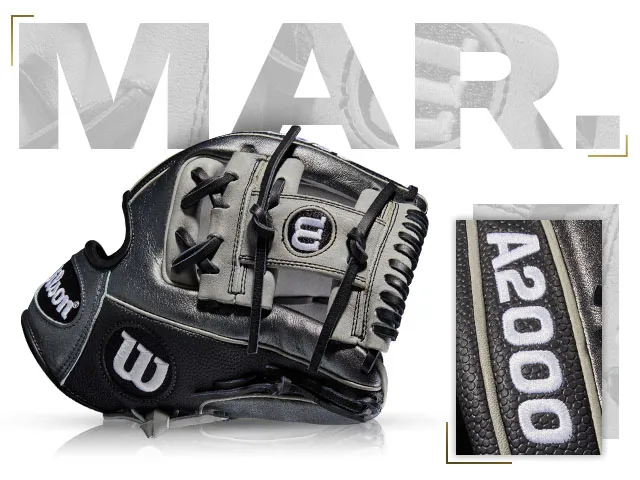 Wilson A2000 glove with silver and black design, featured in March 2015 GOTM collection, custom Josh Harrison model.