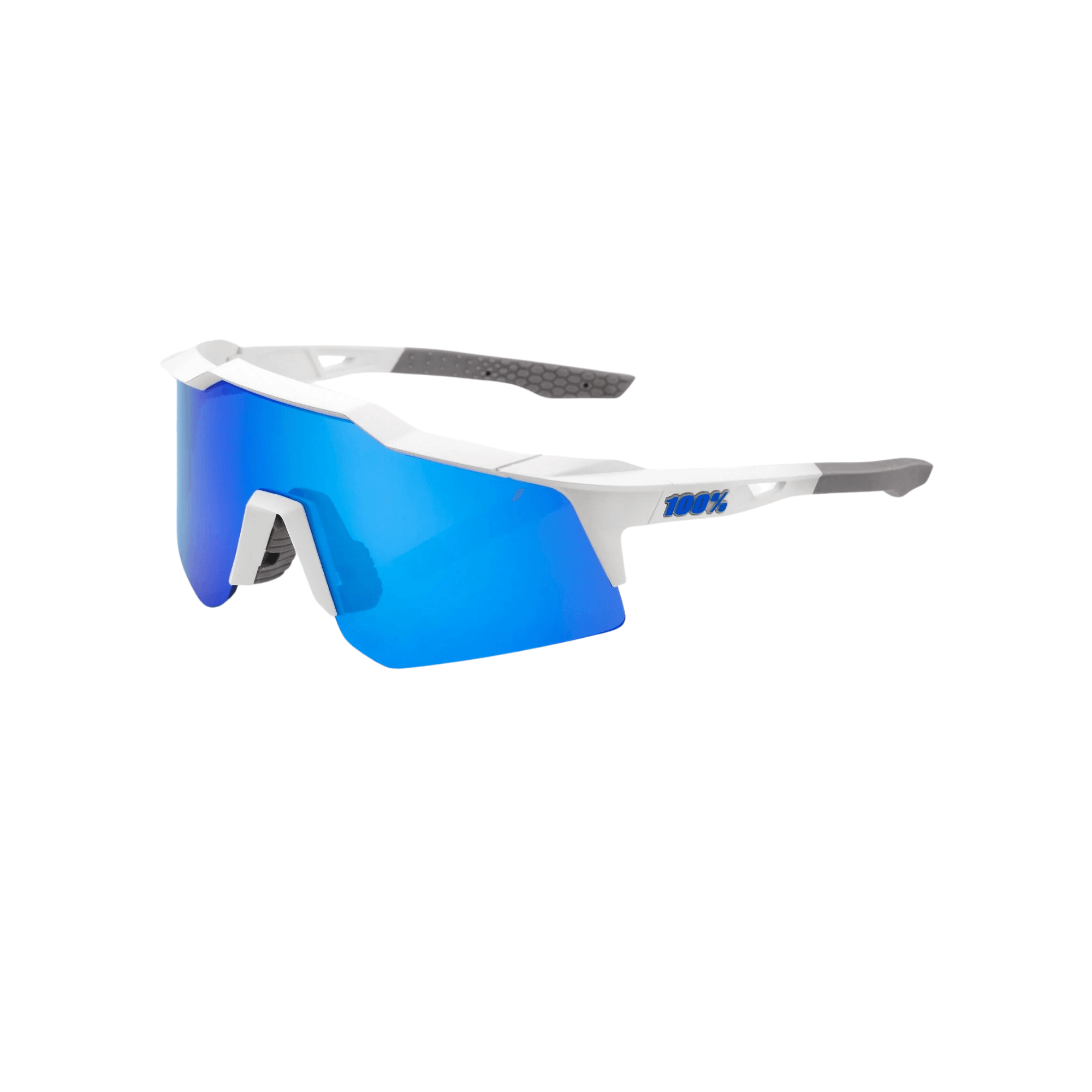 100% Speedcraft XS Matte White sunglasses with blue multilayer mirror lens for ultra HD visibility and UV protection.