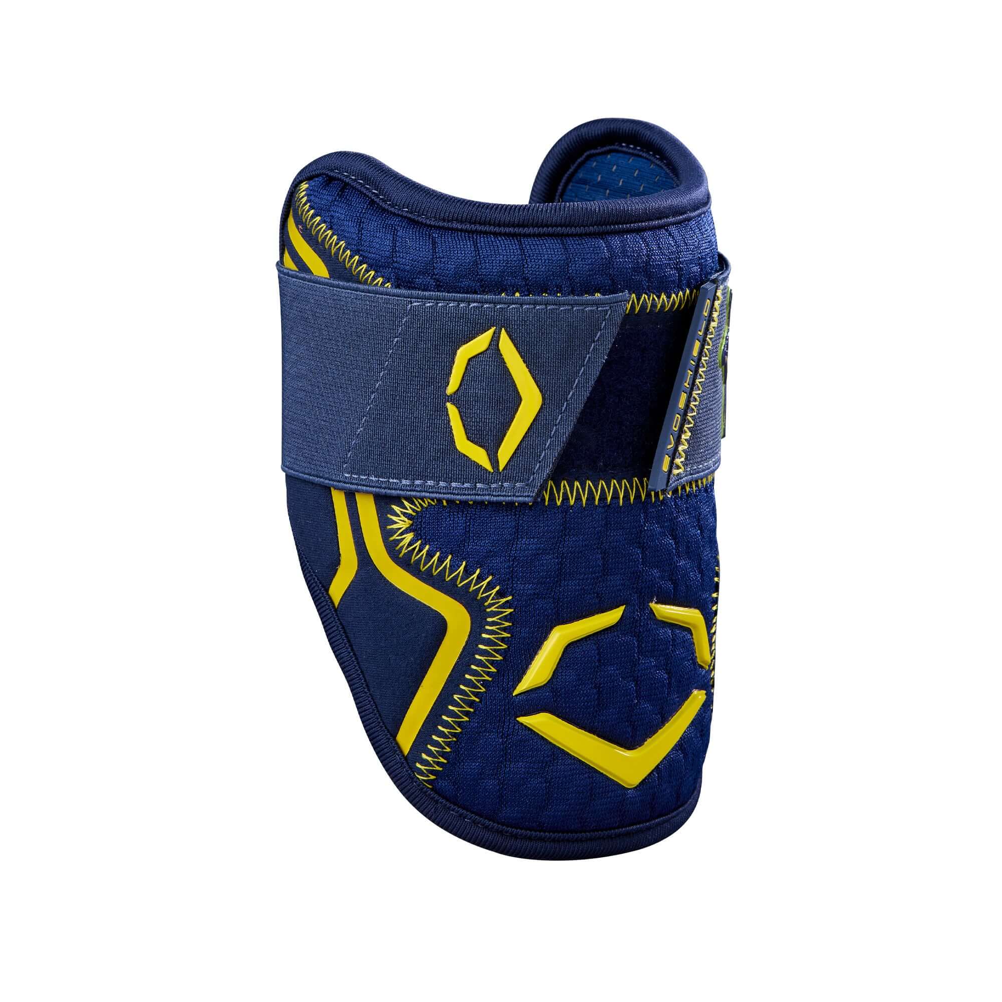 Evoshield X-SRZ Bananas elbow guard in navy and yellow, designed for optimal protection and comfort during sports.