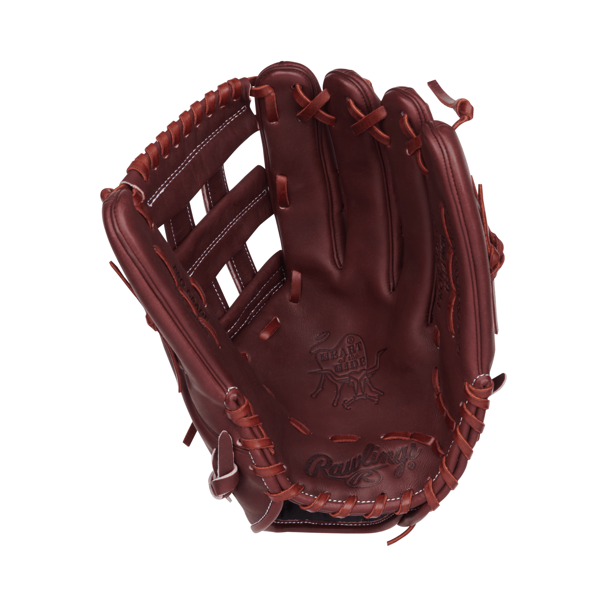 Rawlings Heart of the Hide Series outfield glove 12.75-inch Sherry leather with H-web design.