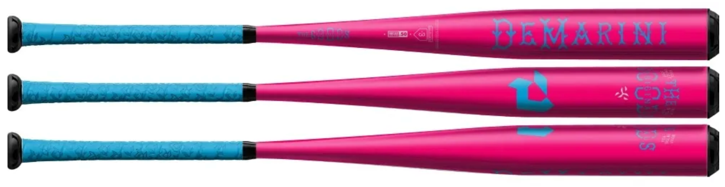 DeMarini Goods One Piece Limited Edition Pink Storm bat showcasing vibrant pink and blue design for serious players.