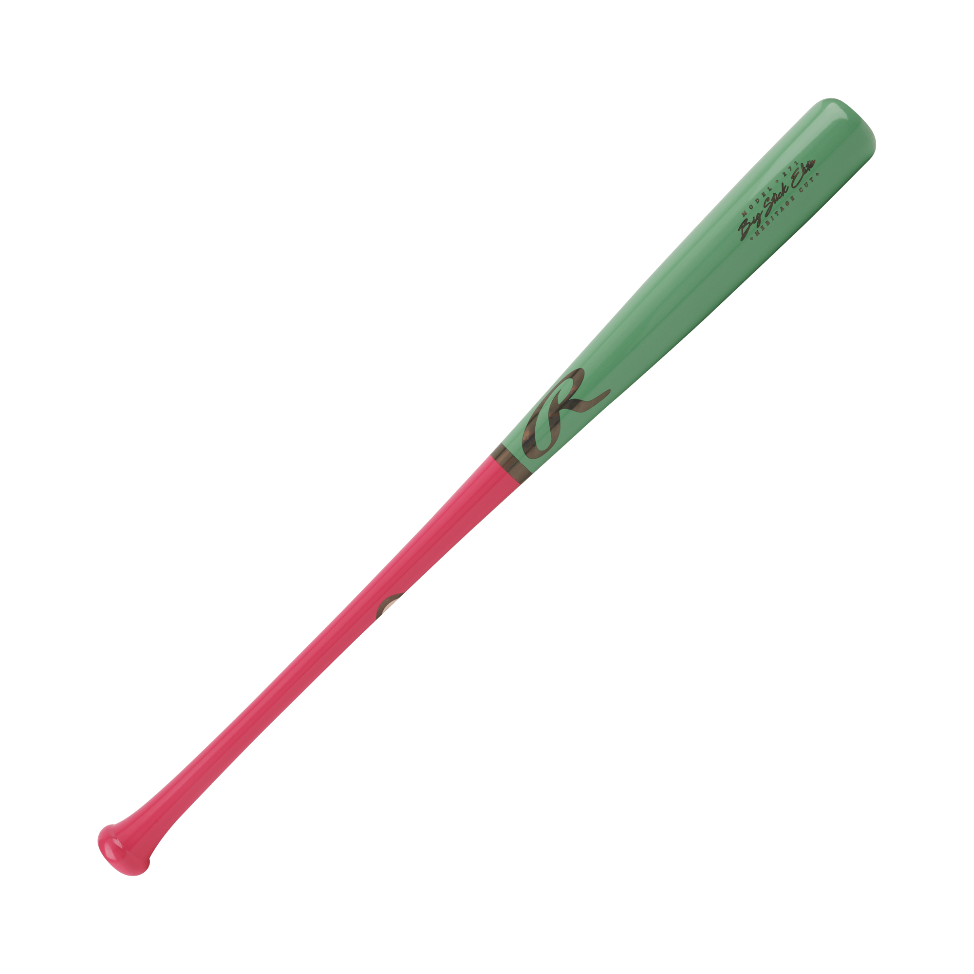 Rawlings Big Stick Elite 271 Maple Wood Bat in vibrant pink and green colors, ideal for serious ball players.