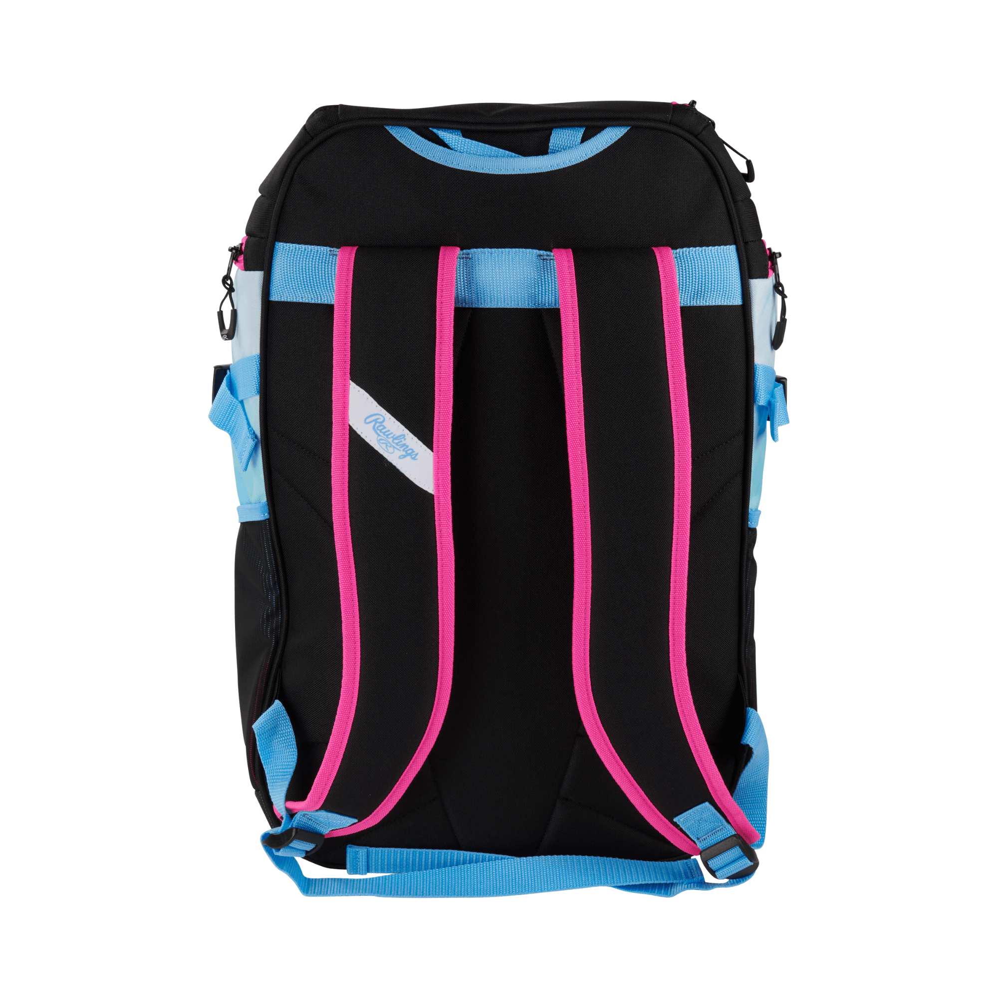 Rawlings Franchise 2 Players Backpack in Miami colorway featuring black and pink blue design, perfect for baseball gear organization.