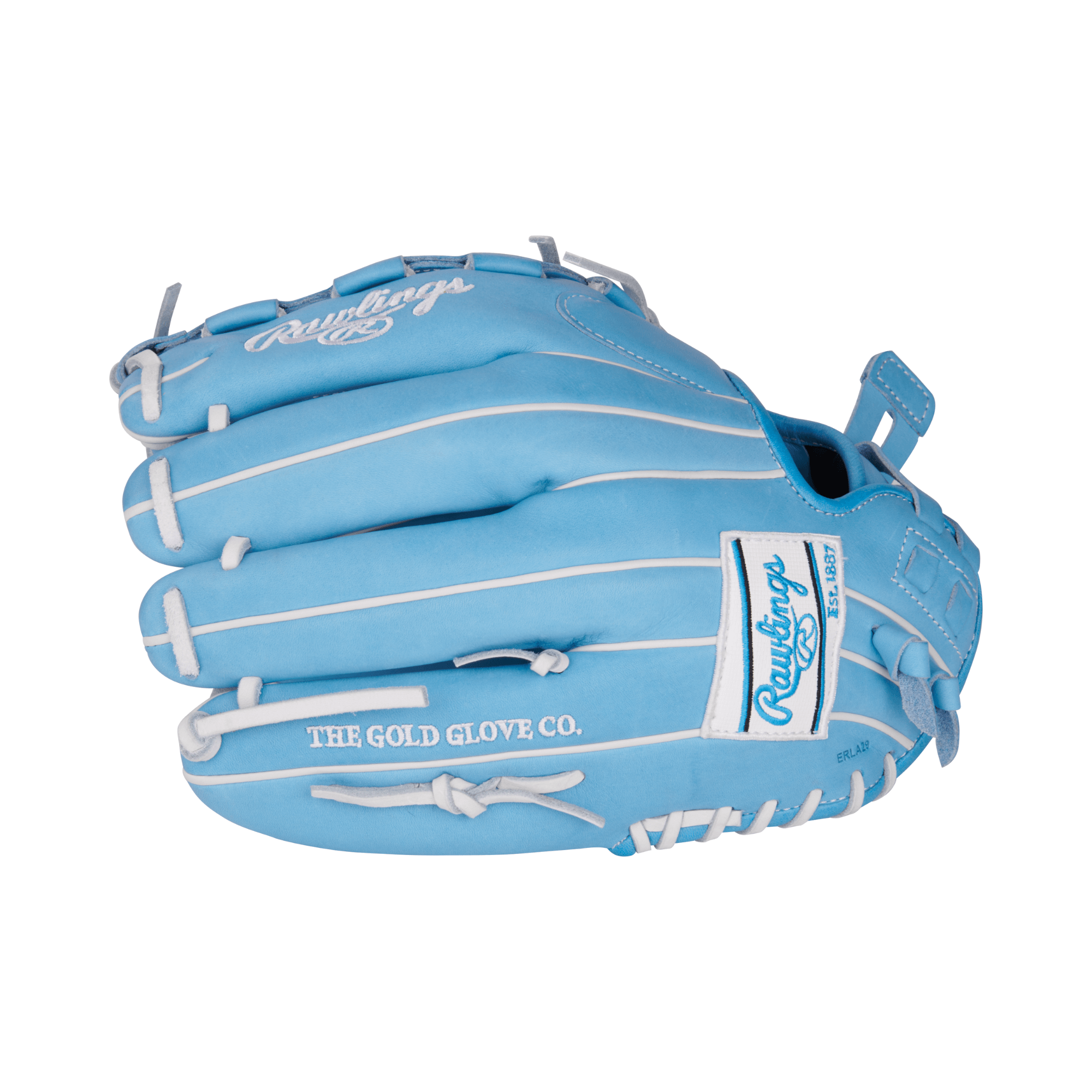 Rawlings Heart of the Hide Series Softball Glove in Columbia Blue, 12.5 inches, for right-hand throwers.