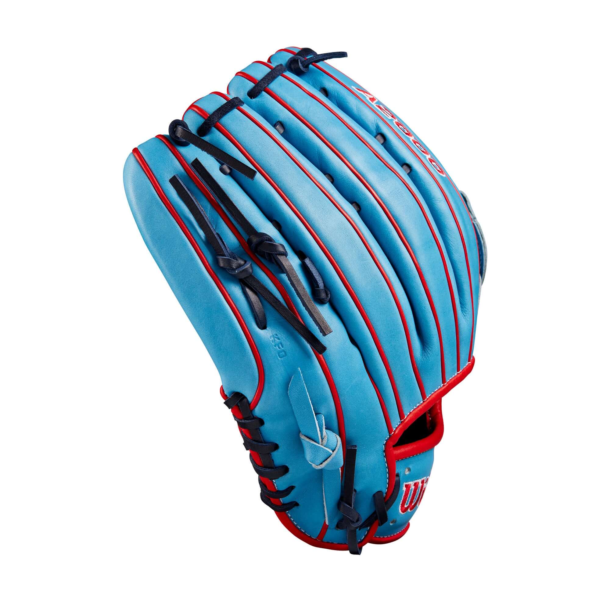 Wilson A2000 1750 Outfield Glove, Sky Blue/Red, 12.5, Pro Stock Leather, Dual Post Web, Right-Hand Throw