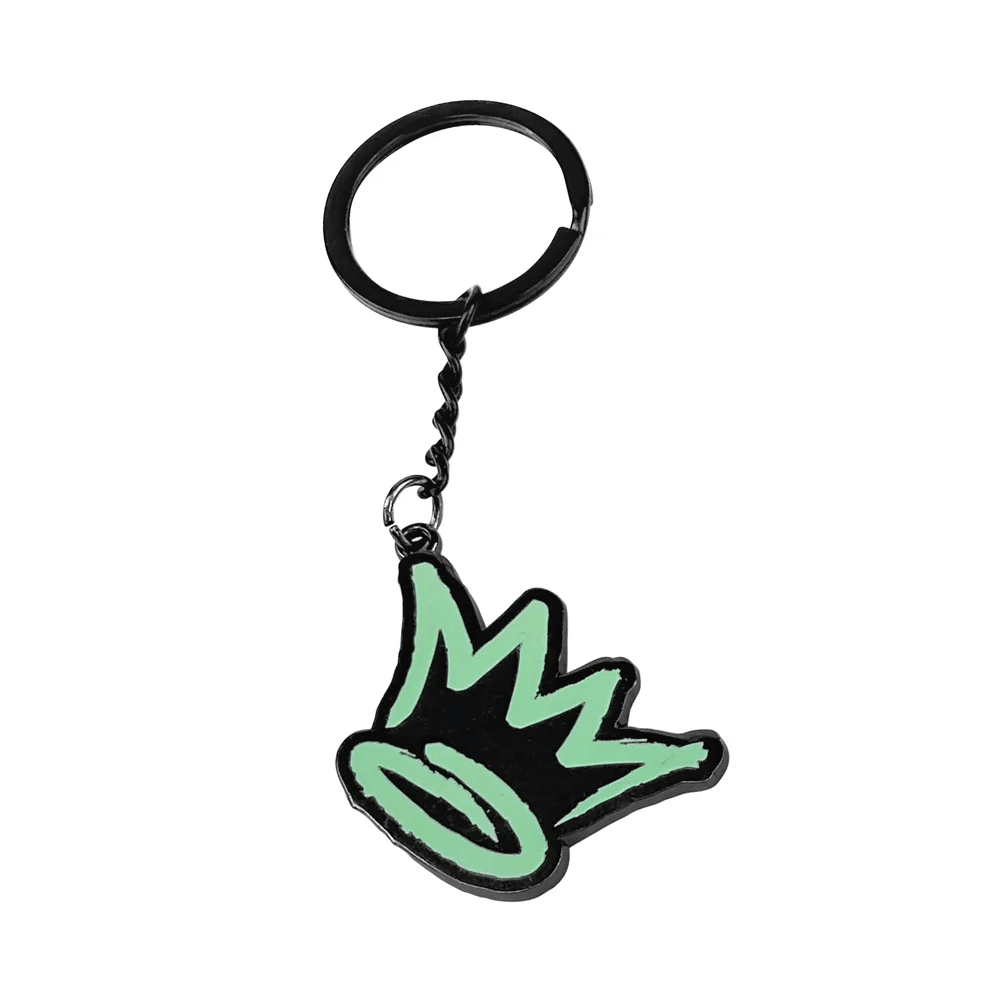 King of Juco enamel keychain attached to a black metal keyring, featuring a vibrant crown design.