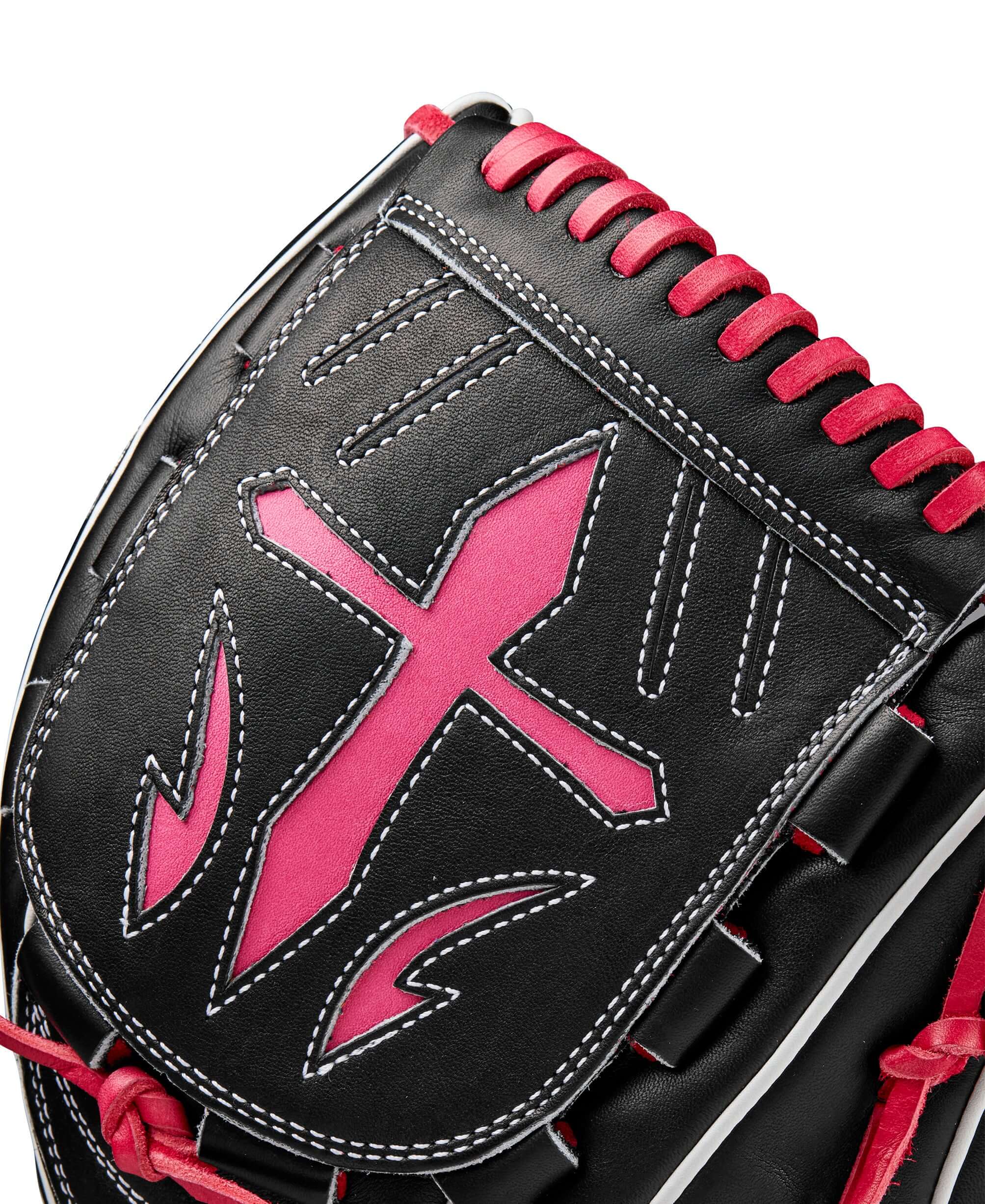 Black Wilson A2K B23 12 Pitcher's Glove, LHT, Pro Stock® Leather, Japanese Craftsmanship, Pink Accents.