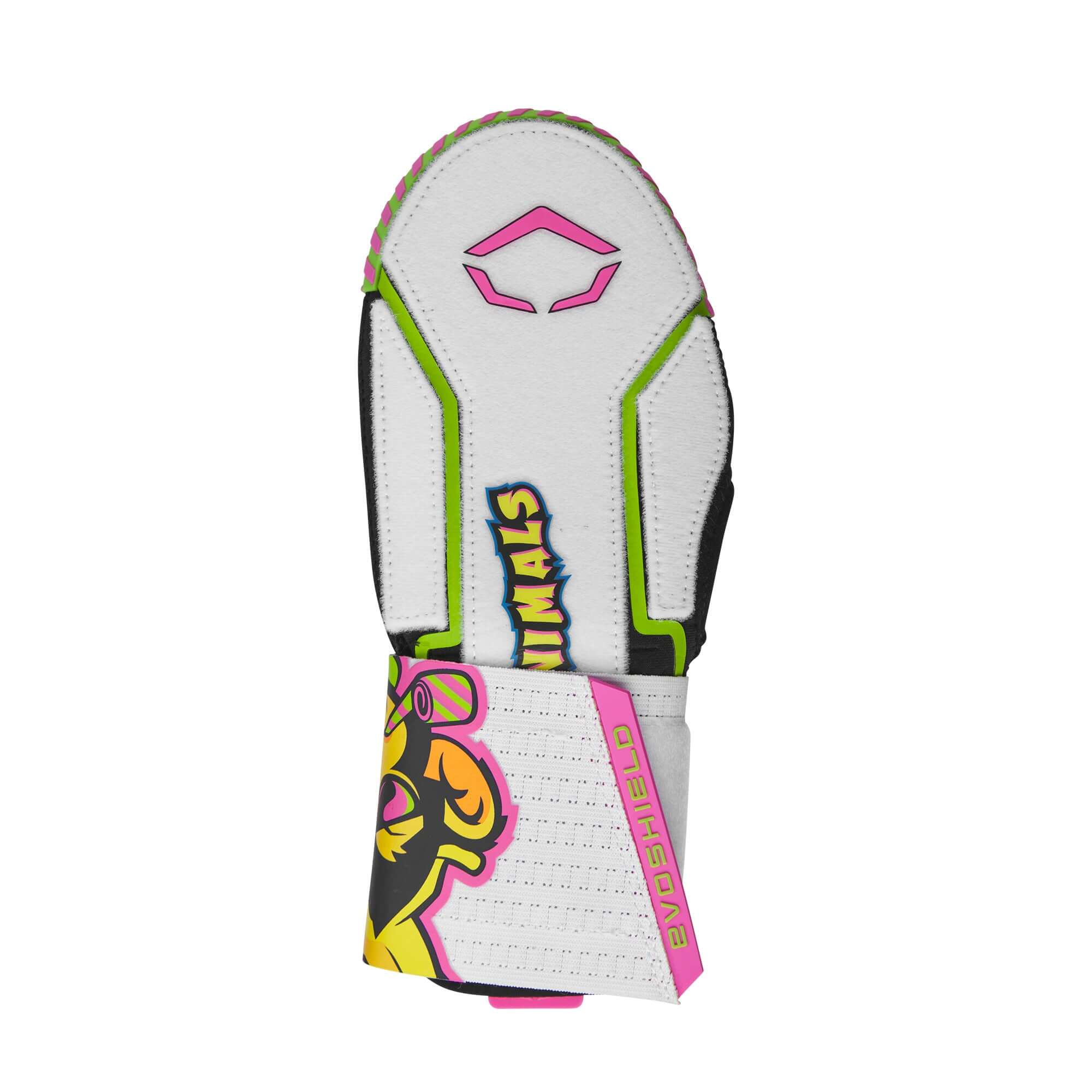 Evoshield X-SRZ Party Animals Sliding Mitt showcasing colorful design and protective features for baseball players.