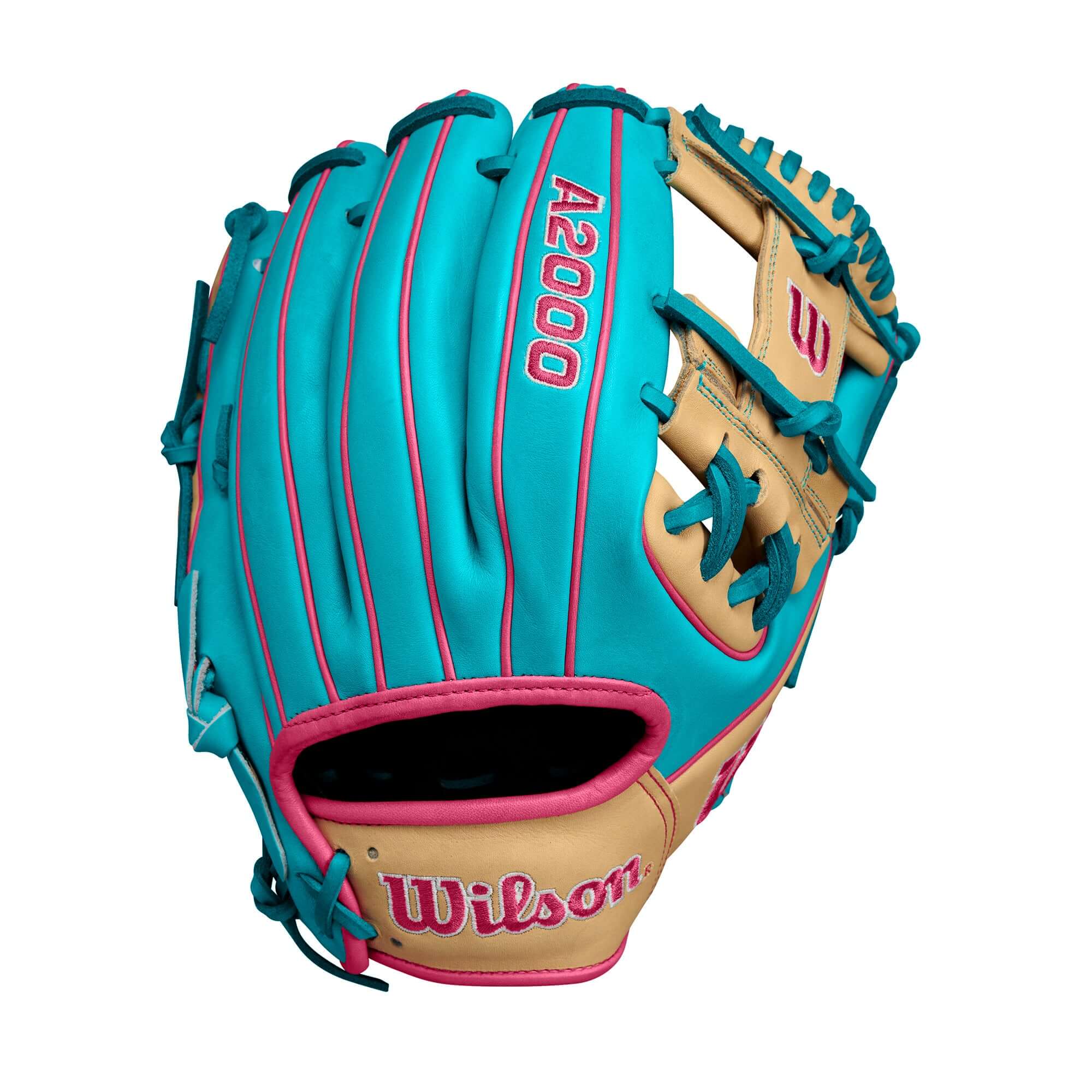 Wilson A2000 1786 glove in teal and blonde, 11.5 inches, perfect for spring 2025 baseball season.