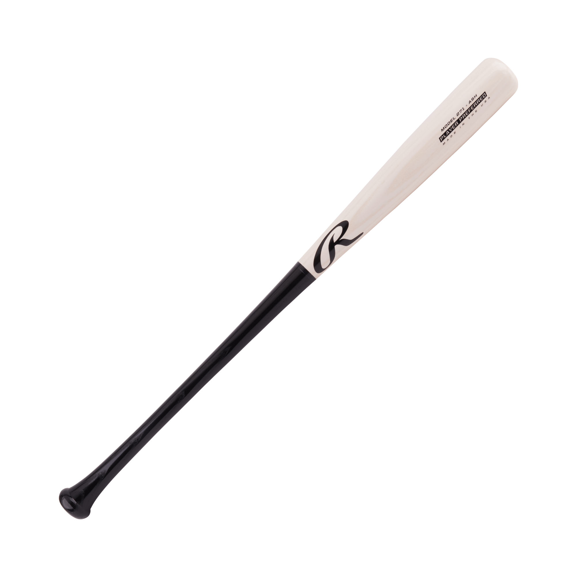 Rawlings Player Preferred 271 Ash Wood Bat 2021 model with white-wash & black design