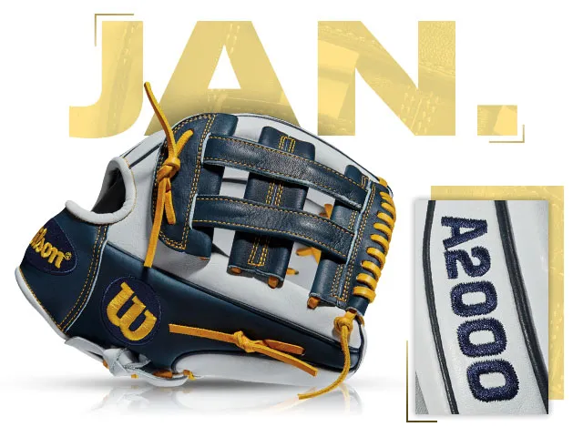 Wilson A2000 PP05 glove design for January 2017, featuring fan-inspired colors and detailing.