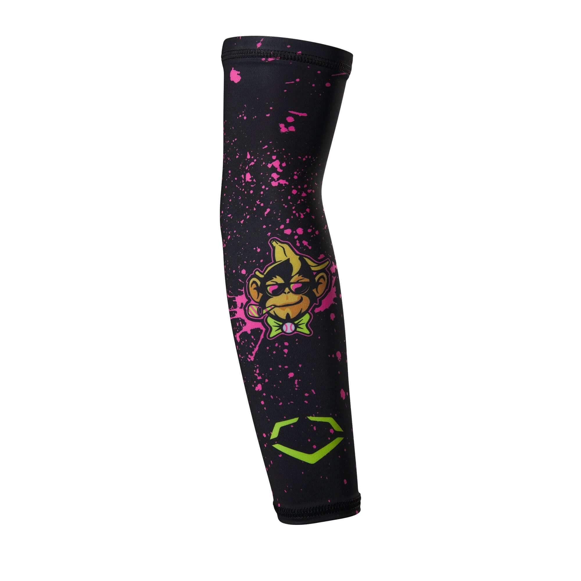 Evoshield Party Animals arm sleeve featuring paint splatter design and mascot graphic for moisture management and compression fit.