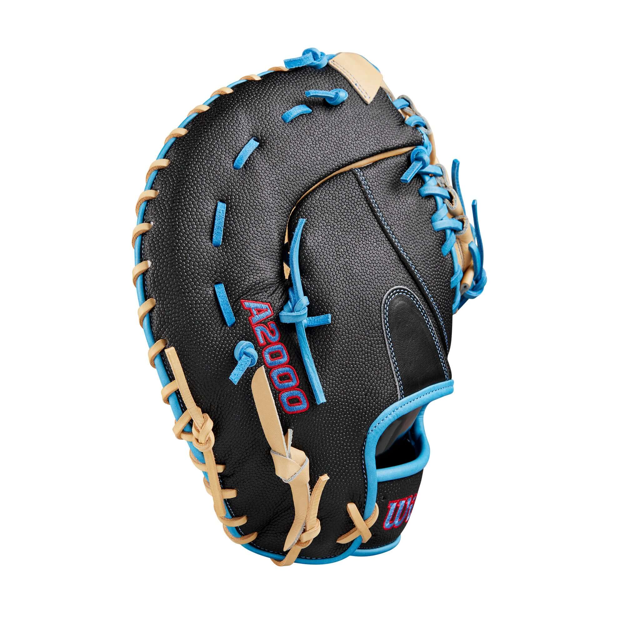 Wilson Fall 2024 A2000 1679SS first base mitt with Single Post Web and Blonde Pro Stock leather palm, 12.5" black baseball glove