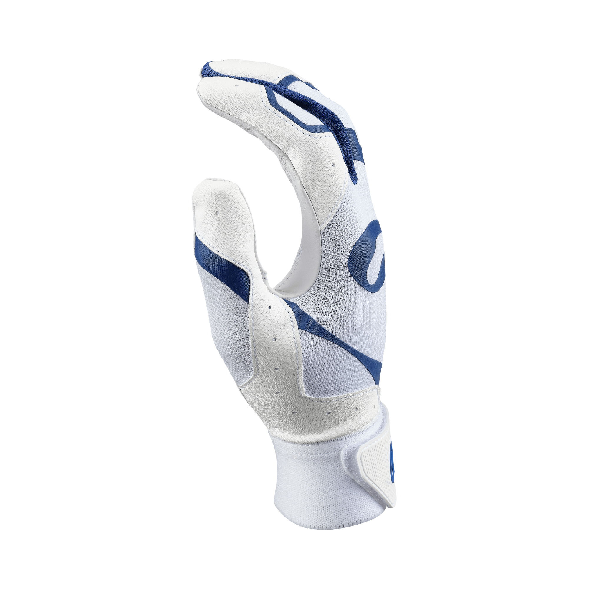 Rawlings Adult 5150 II Batting Gloves White/Navy with goatskin leather palm for secure grip.