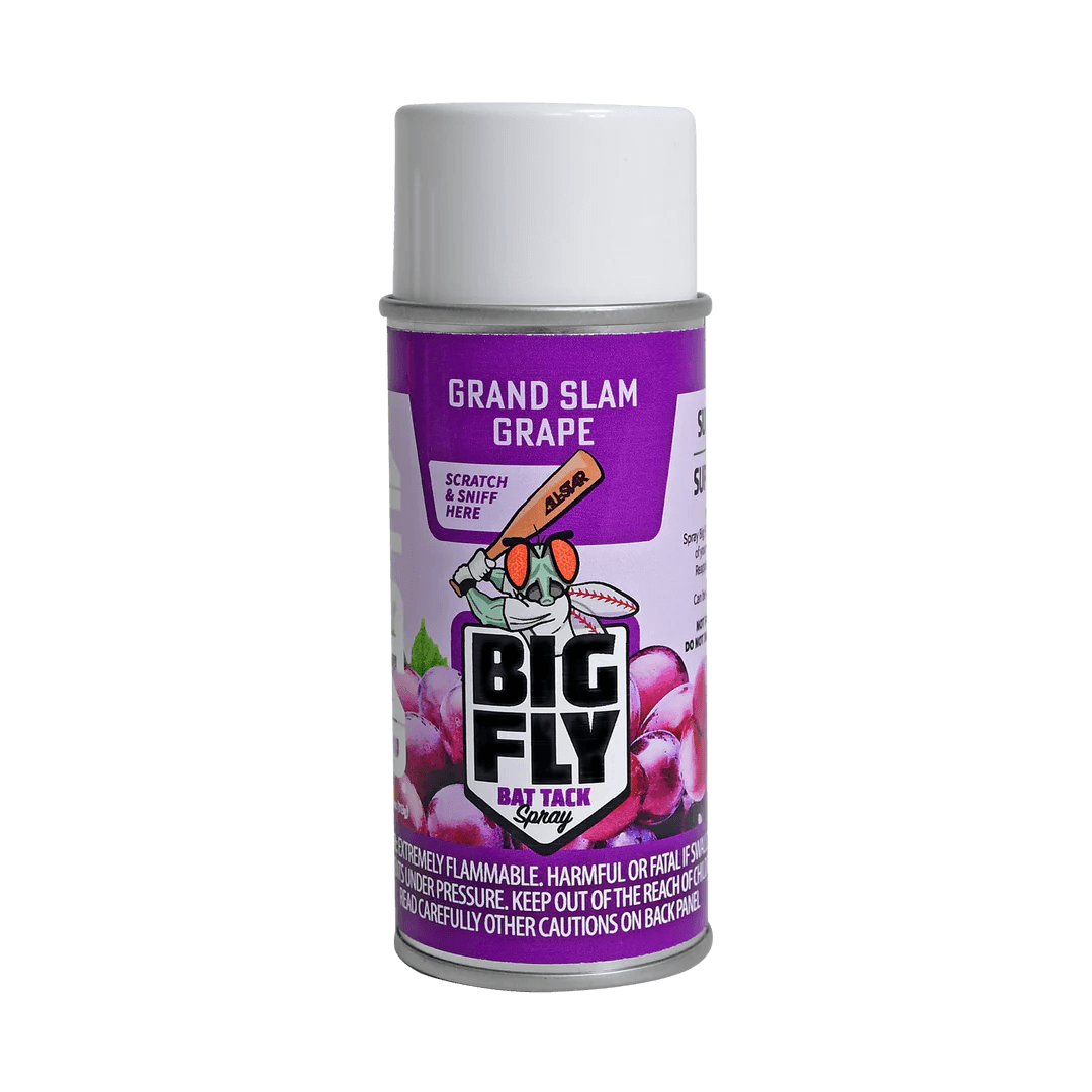 All-Star Big Fly Scented Bat Grip Spray in Grand Slam Grape for enhanced batting performance and grip.