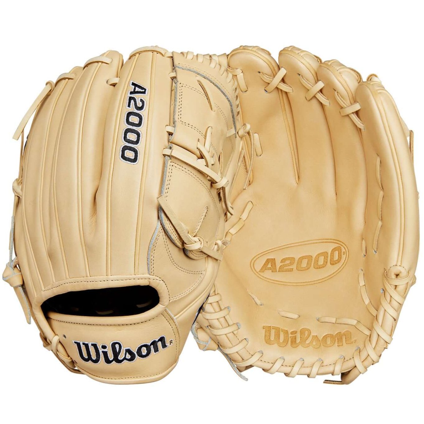 Wilson A2000 B2 Classic Series 12" pitcher's baseball glove in blonde, showcasing closed two-piece web design.