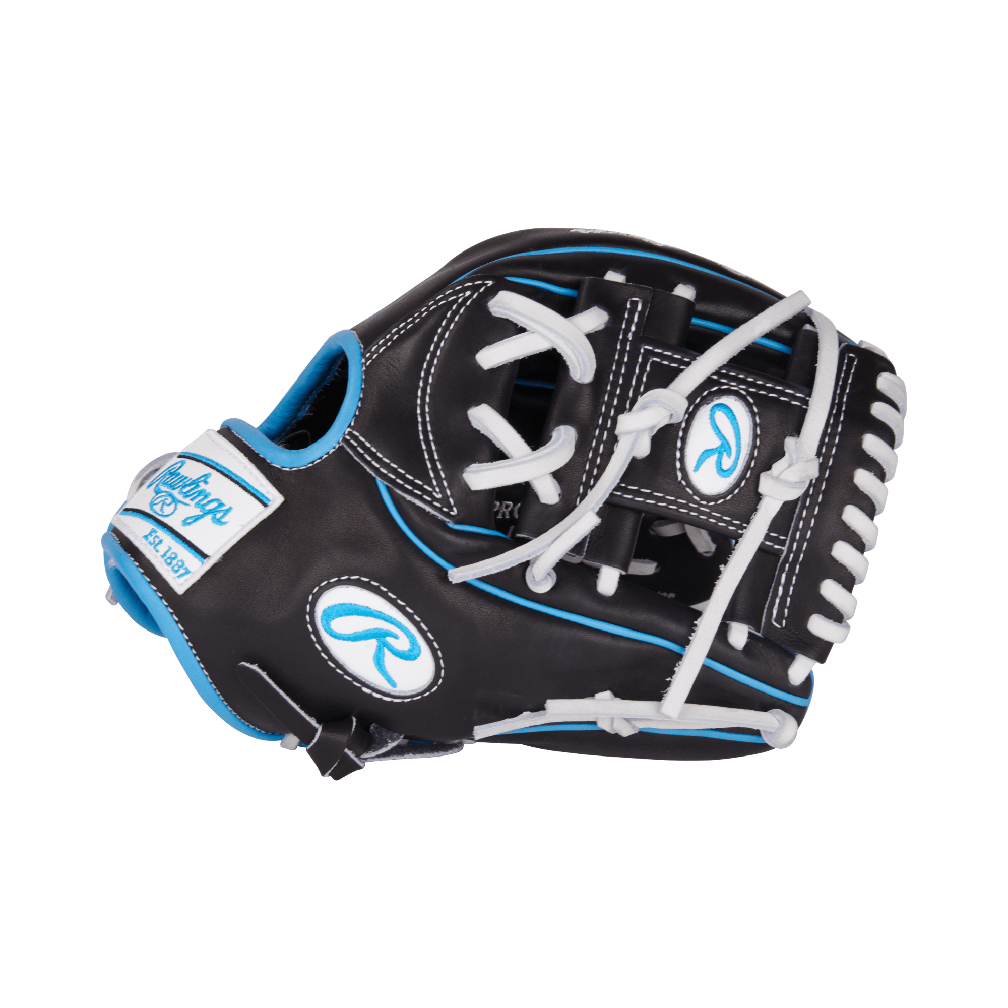 Rawlings Pro Preferred Series 12.5 RHT infield glove with royal blue and camel leather, silver laces, and Pro-I web.