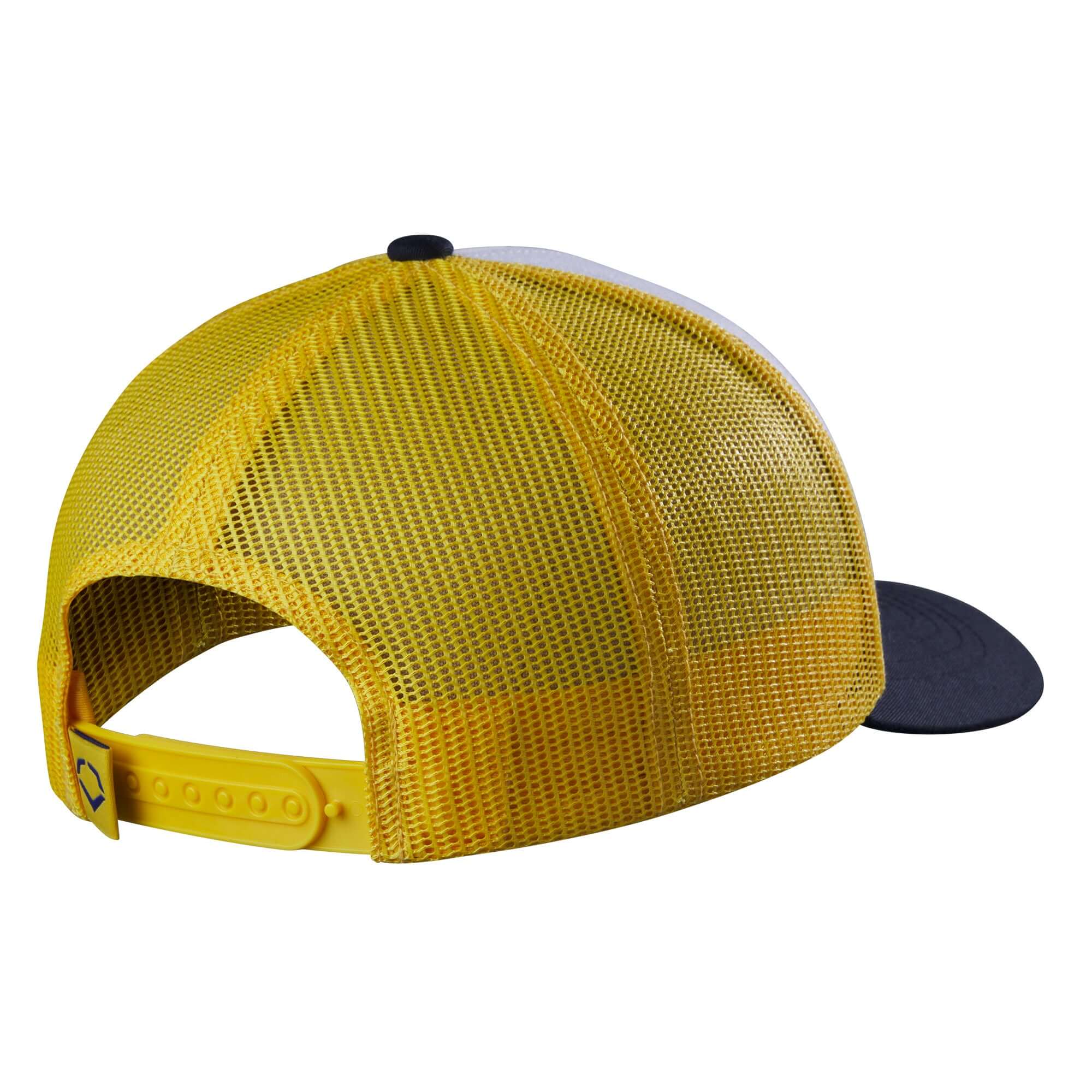 Evoshield Bananas 112 Trucker Snapback Tricolor cap showcasing yellow mesh back and black visor for sporty style.