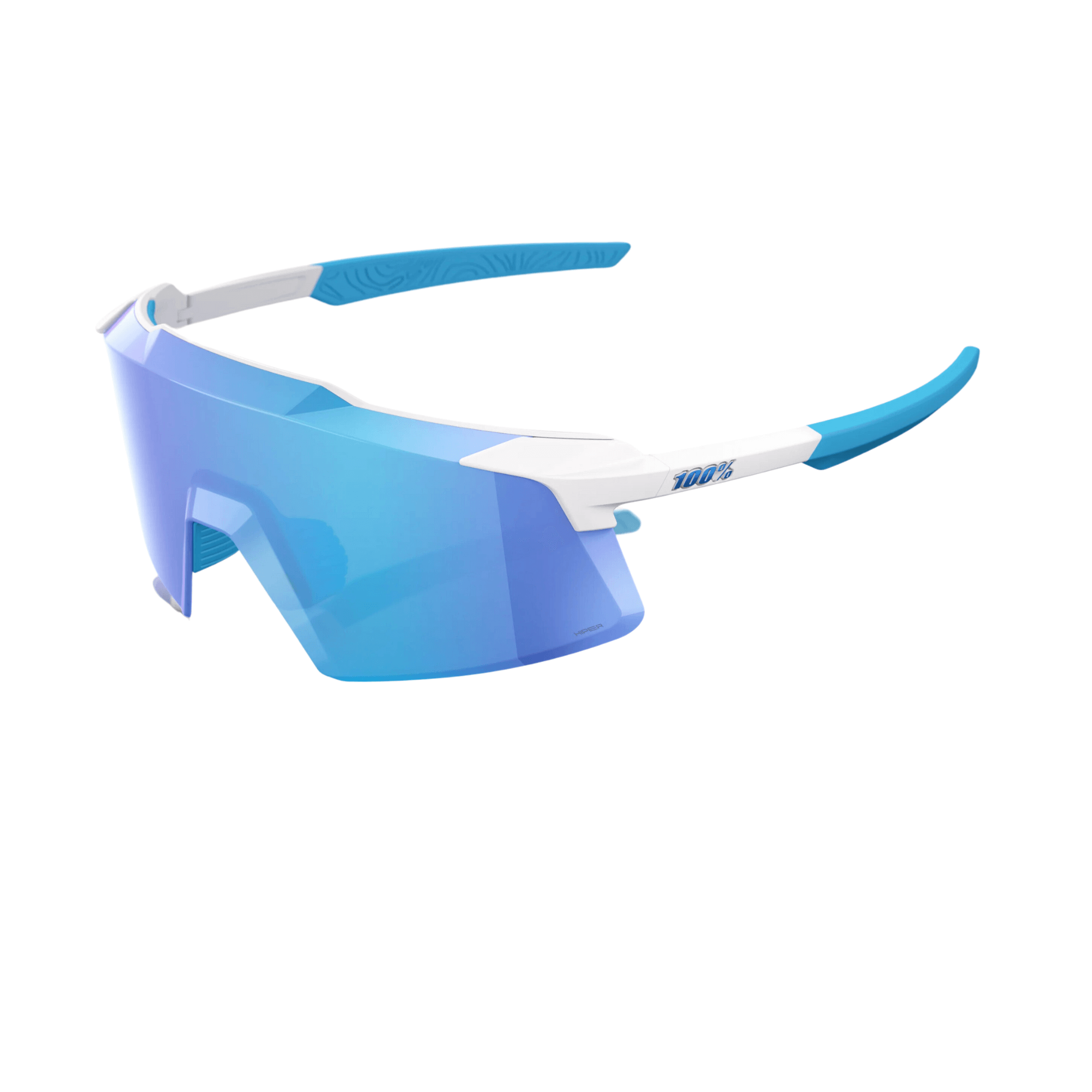 100% Aerocraft Matte White HiPER® Blue Mirror Lens sunglasses with frameless design and ultra HD optics.