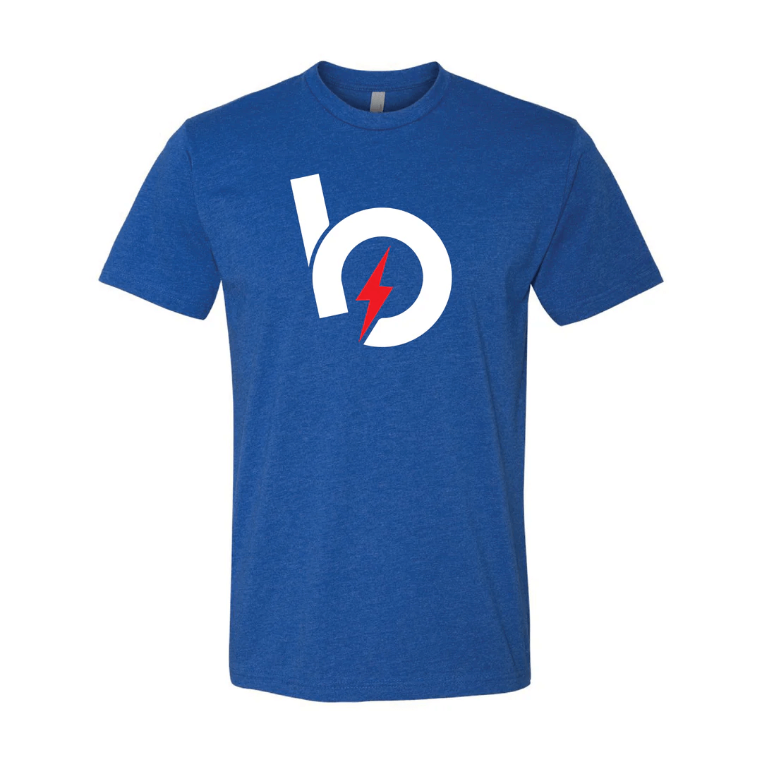 Bauer Outage Logo Tee in blue featuring a bold logo with lightning, symbolizing strength and resilience.