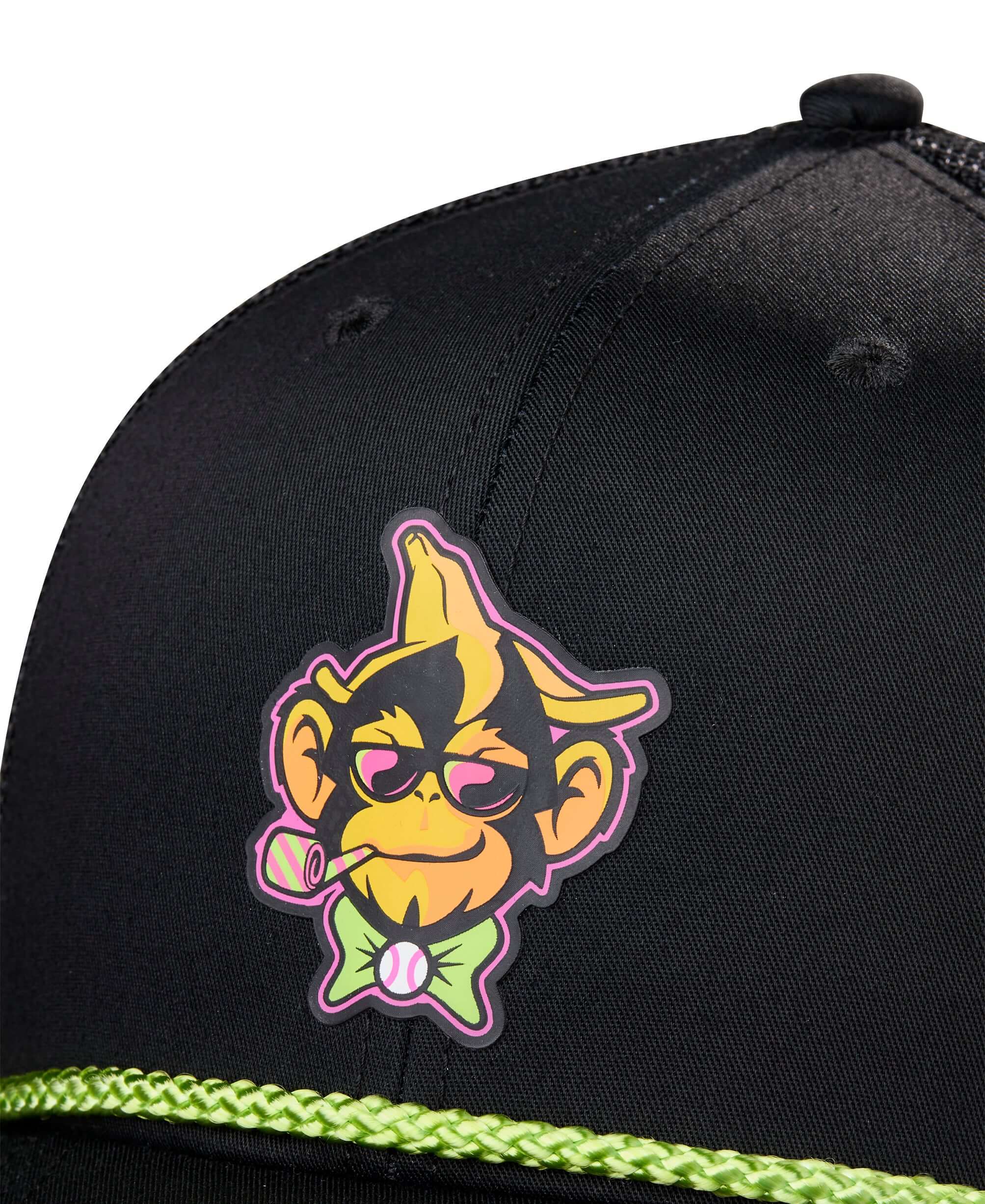 Evoshield PA Silicone Monkey Rope Hat Black with vibrant monkey graphic on the front. Stylish and perfect for sun protection.