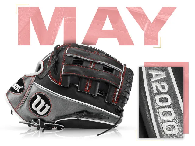 Wilson A2000 PP05 glove featuring May 2015 custom design with sleek black and grey accents.