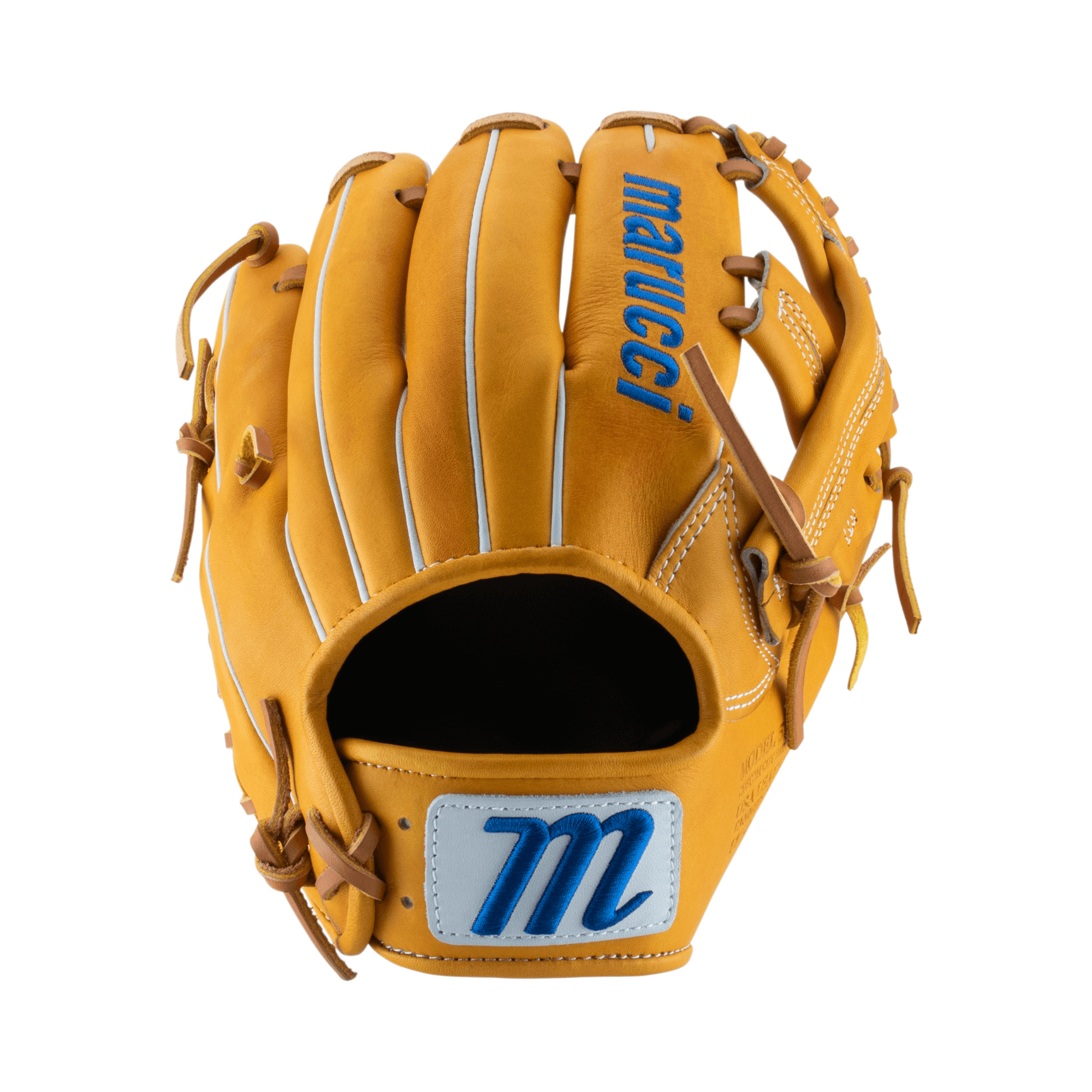 Marucci Cypress Series 53A4 baseball glove in vibrant yellow, featuring a single post design and premium leather construction.