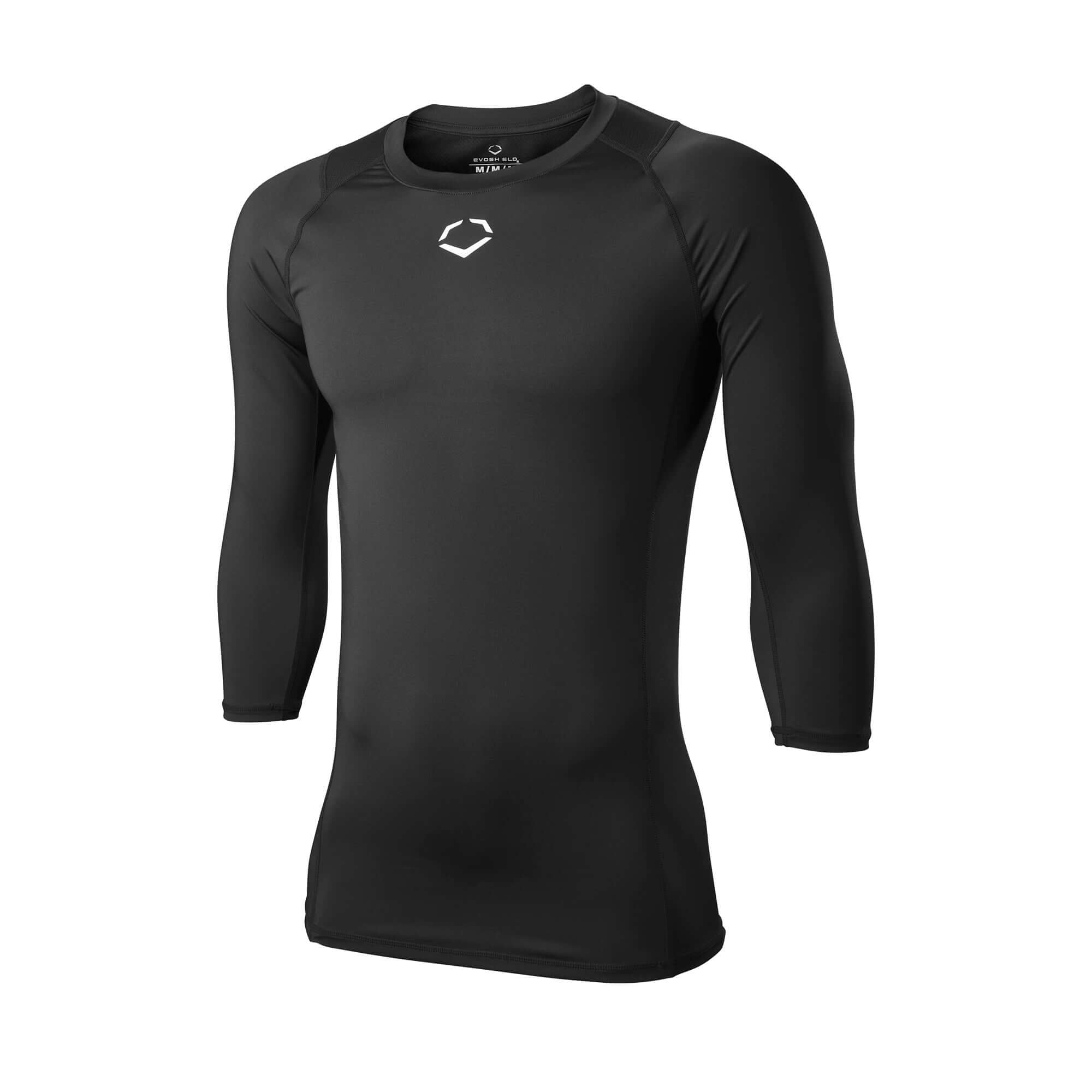 Evoshield Men's Season Ready Fitted Mid Sleeve shirt in black, designed for comfort and performance during workouts.