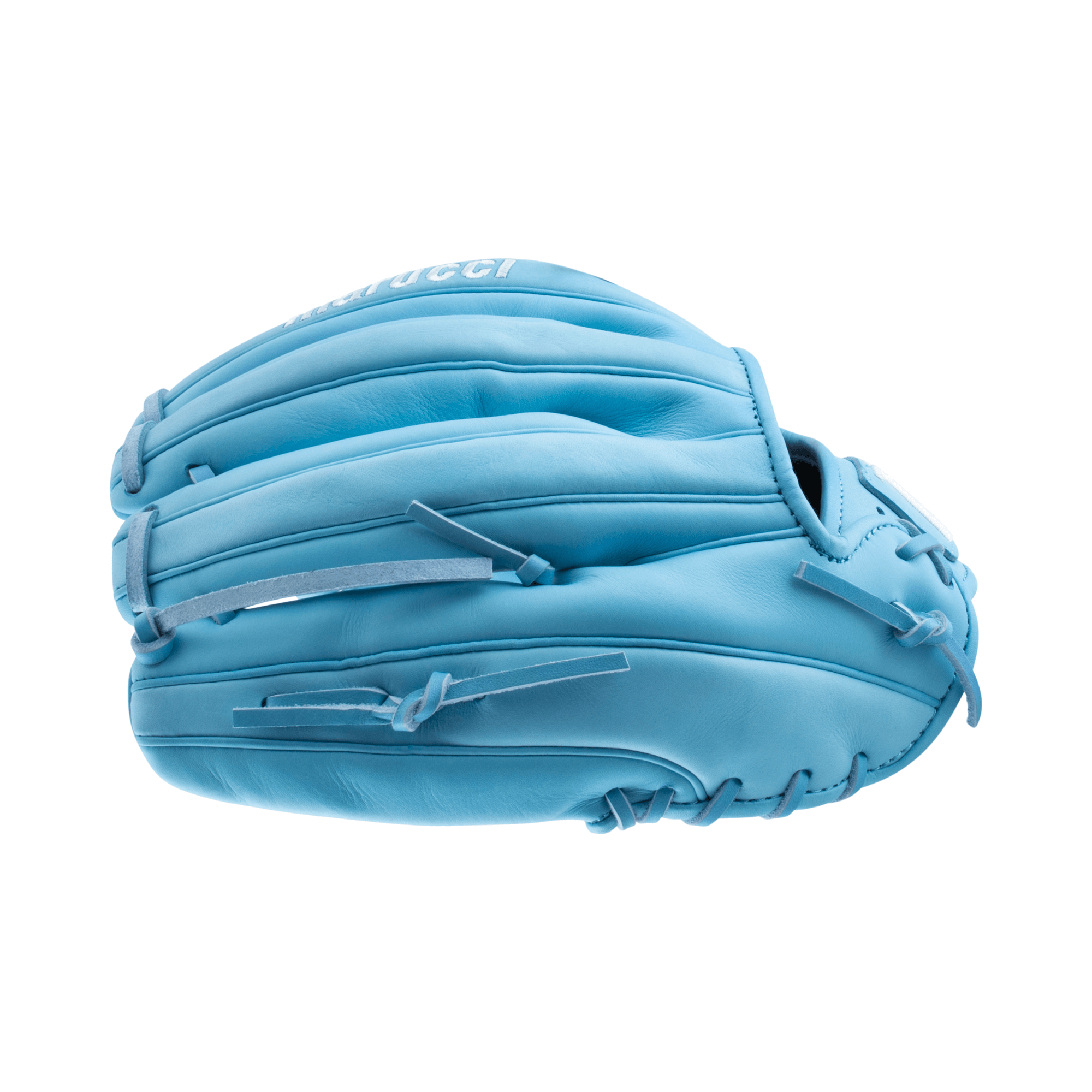 Marucci Capitol Series KG34 Basket T 12.25" left-hand throw glove in vibrant blue, featuring premium Kip leather and thumb cushioning.