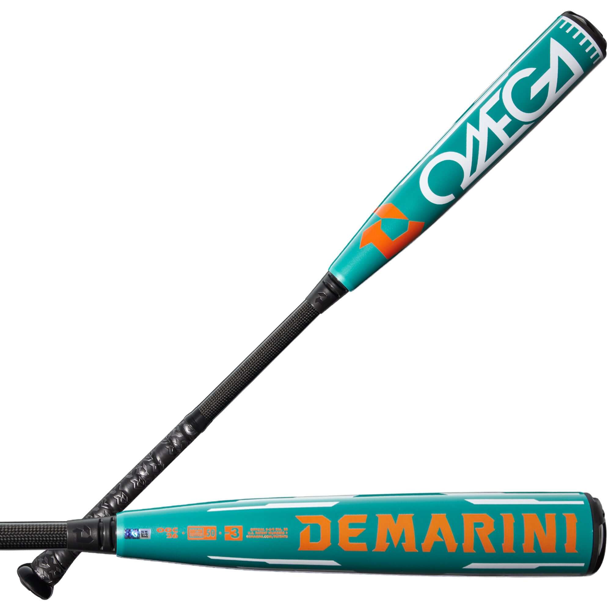 DeMarini Omega 2026 BBCOR (-3) baseball bat, lightweight hybrid design for improved swing performance.