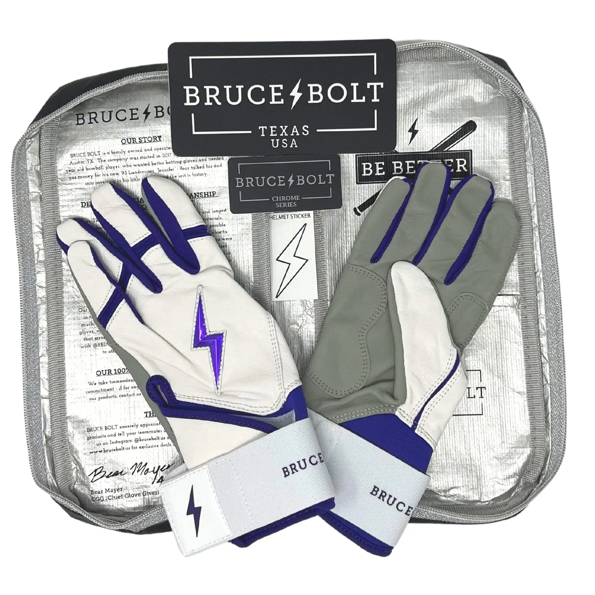 Bruce Bolt Youth Premium Pro Chrome Long Cuff Batting Gloves Purple