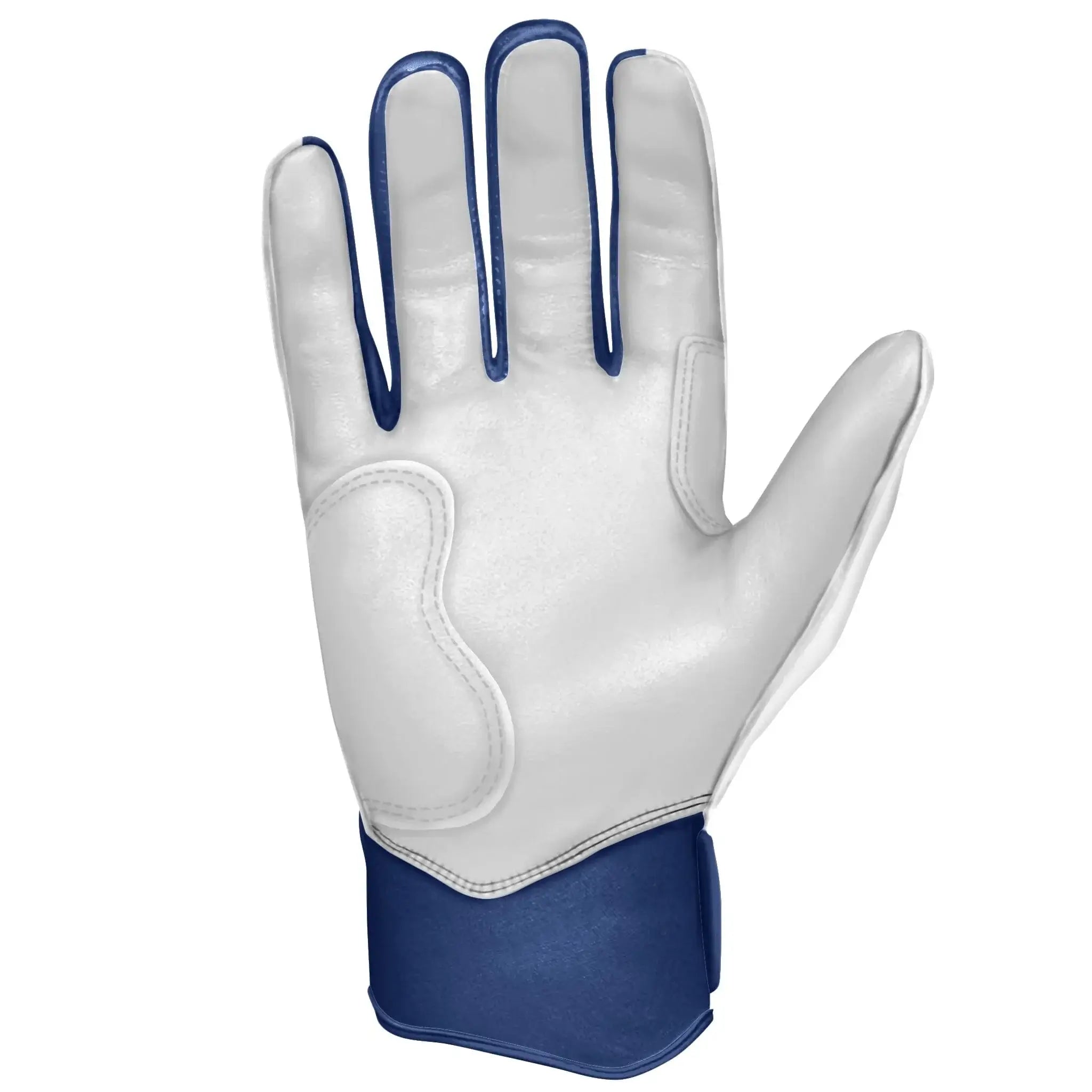 Bruce Bolt Premium Pro Chrome Short Cuff Batting Gloves in navy and white, showcasing a high-quality leather design.