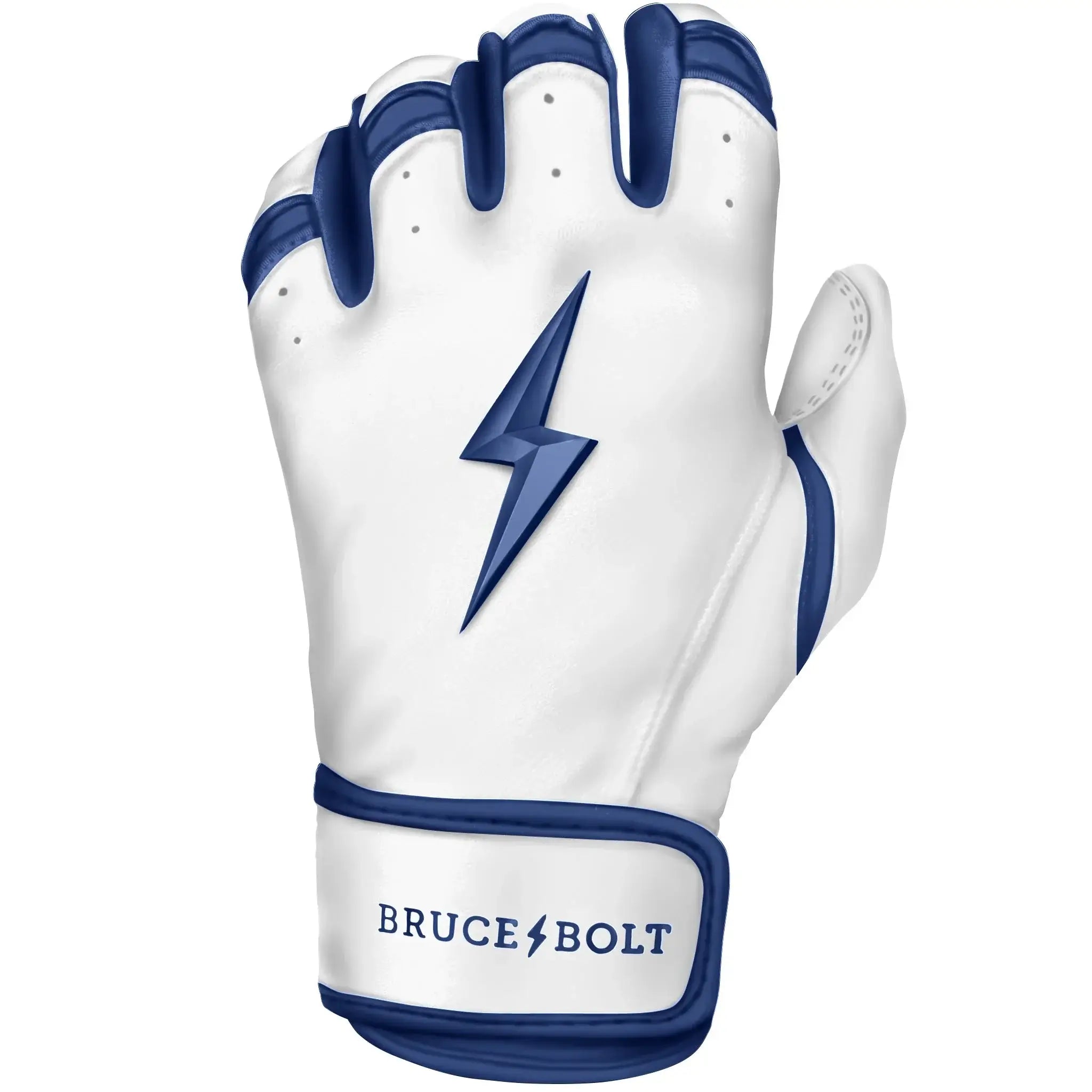 Bruce Bolt Premium Pro Chrome Short Cuff Batting Gloves in Navy, featuring durable Cabretta leather and reinforced palm.