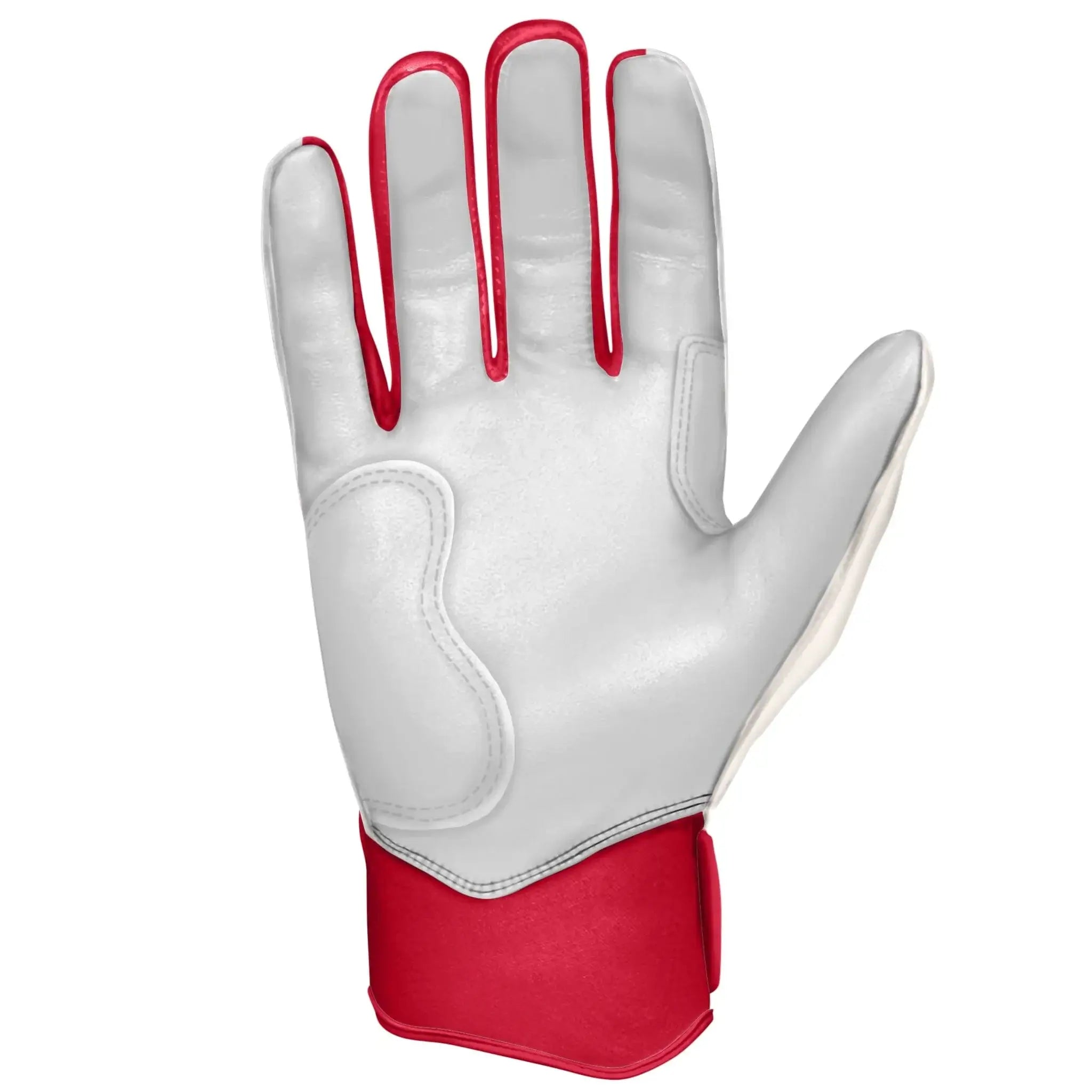 Bruce Bolt Premium Pro Chrome Short Cuff Batting Gloves in red and white, showcasing premium cabretta leather craftsmanship.