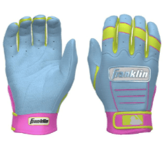 Franklin Youth CFX Pro Custom Batting Gloves in Caribbean Baby Blue with floating thumb technology for optimal grip and comfort.