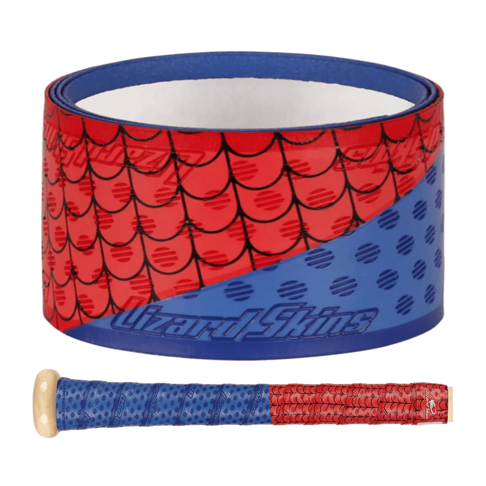 Lizard Skins DSP Ulta Bat Grip - Friendly Crawler, featuring red and blue textured design for optimal grip and comfort.