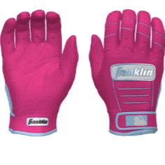 Franklin Youth CFX Pro Custom Batting Gloves in pink and baby blue for ultimate comfort and grip, enhancing youth performance.