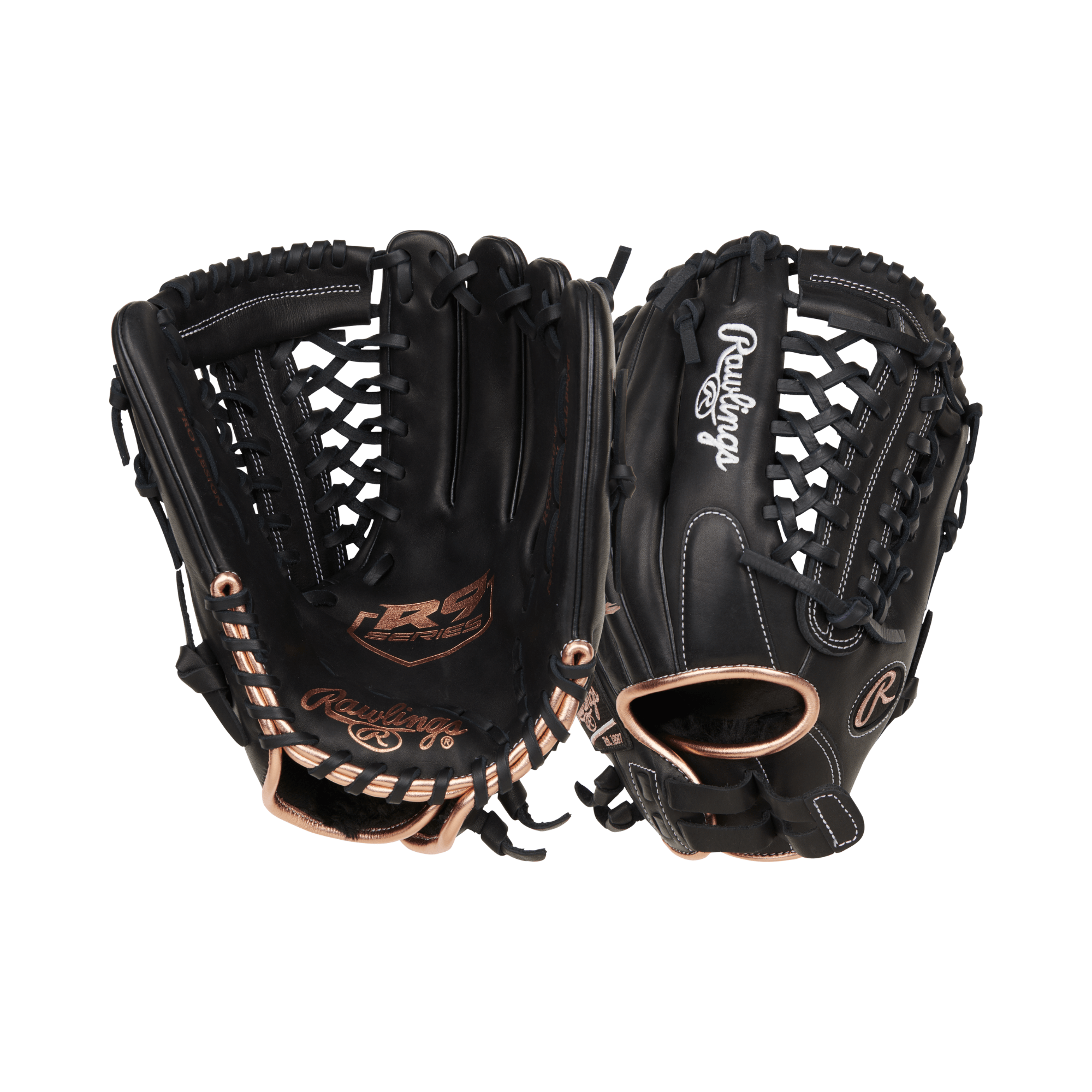 Rawlings R9 Series 12-inch black softball glove for adult fastpitch players.