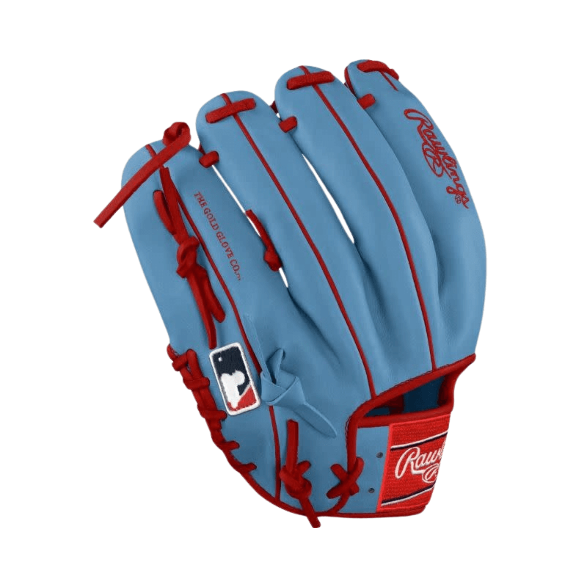 Rawlings Heart of the Hide Custom Pro206 12-inch glove in sky blue and red