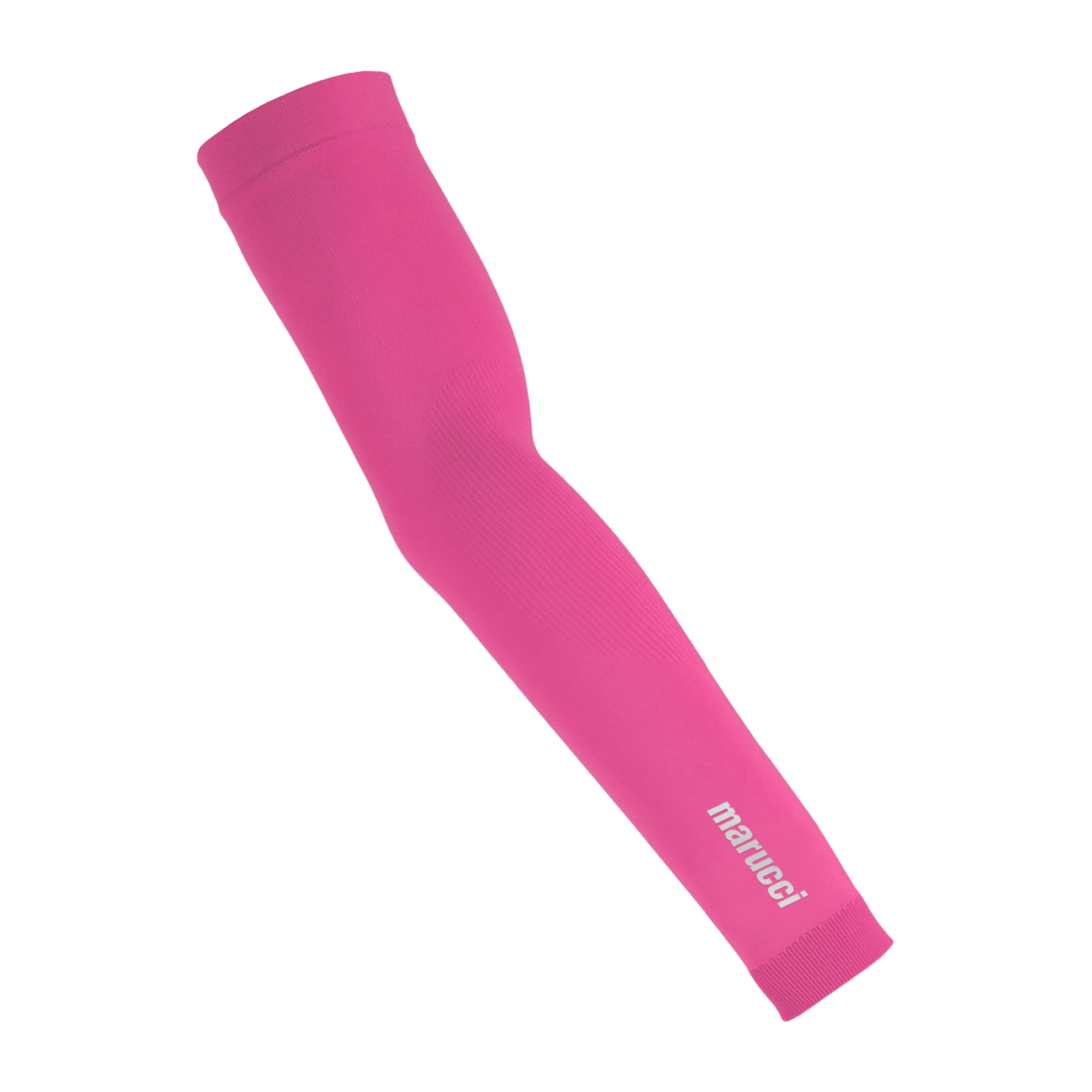 Marucci Knit Arm Sleeve in Neon Pink with breathable design and compression fit for enhanced performance.