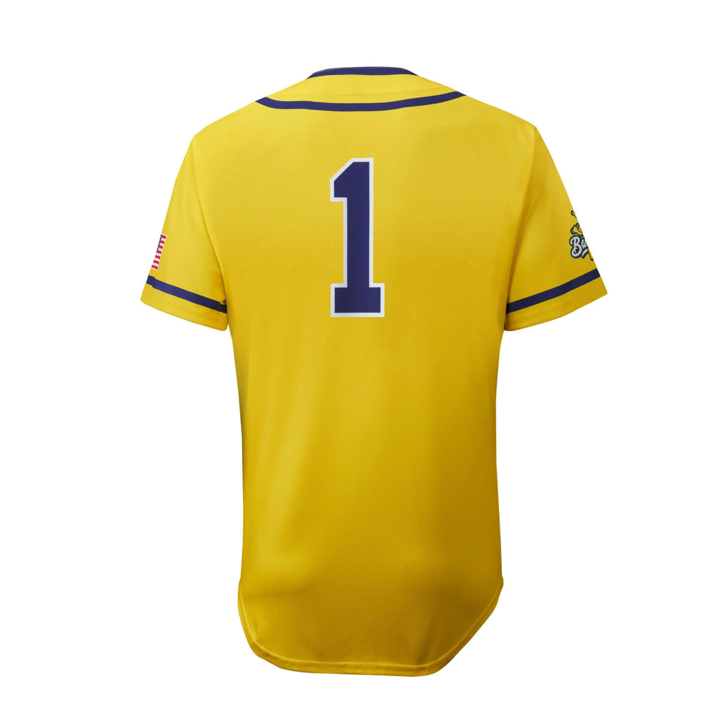 Evoshield youth yellow replica jersey back view with bold number 1 and bananas design for young athletes.