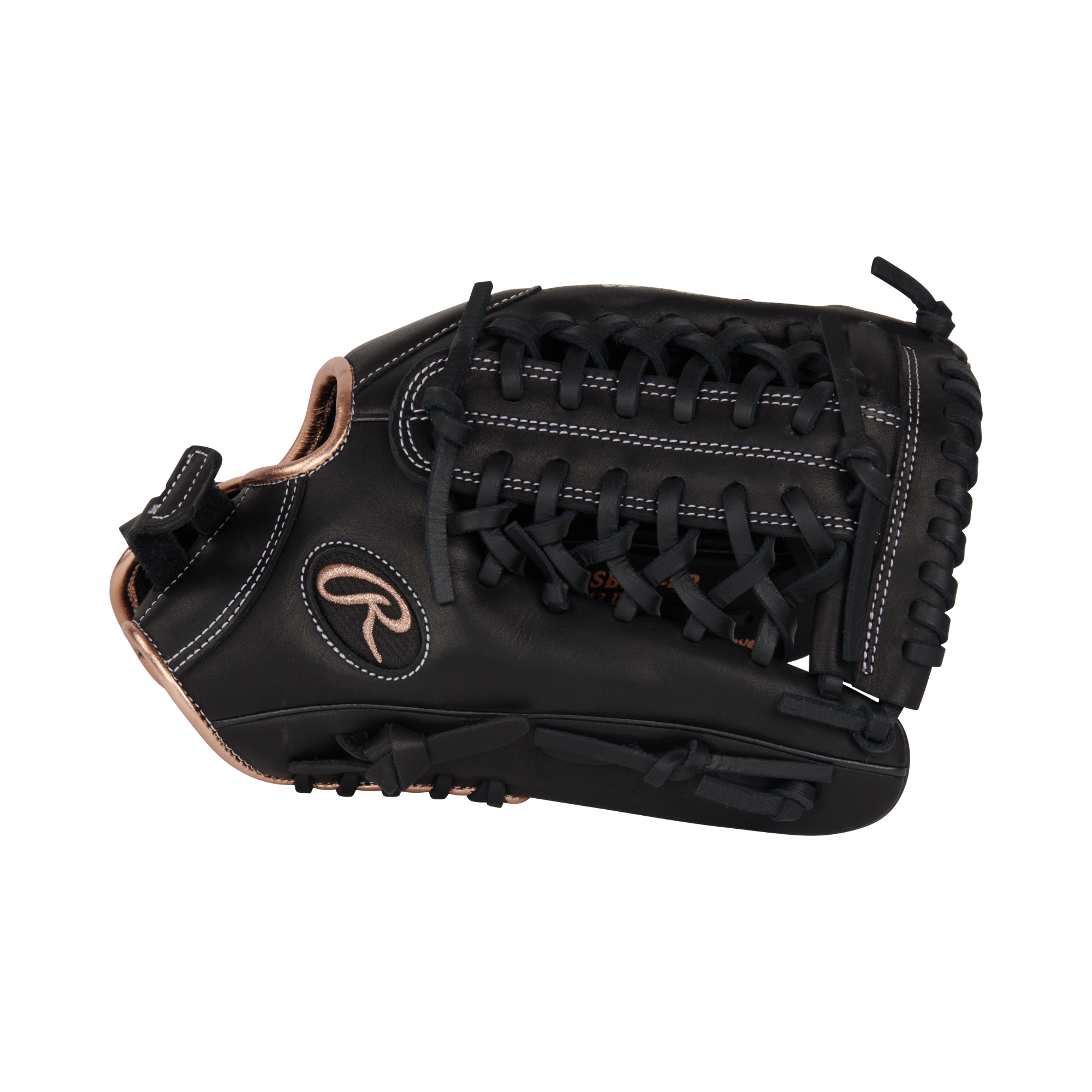 Rawlings R9 Series Softball Glove in black, 12 inches, designed for adult fastpitch players, featuring Modified Trap-Eze web.